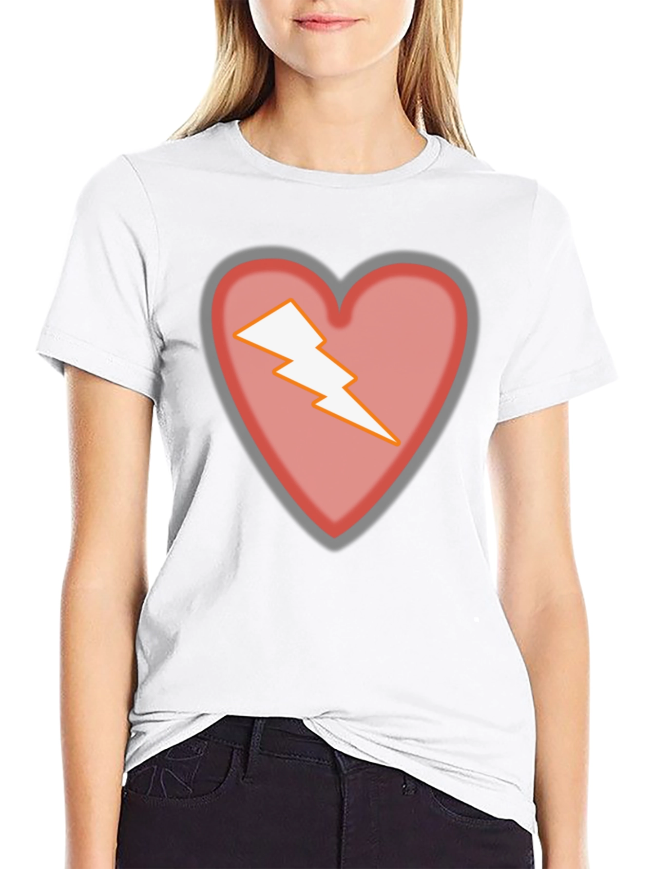 Heart Lightning Bolt Graphic Tee - Stylish Black T-Shirt