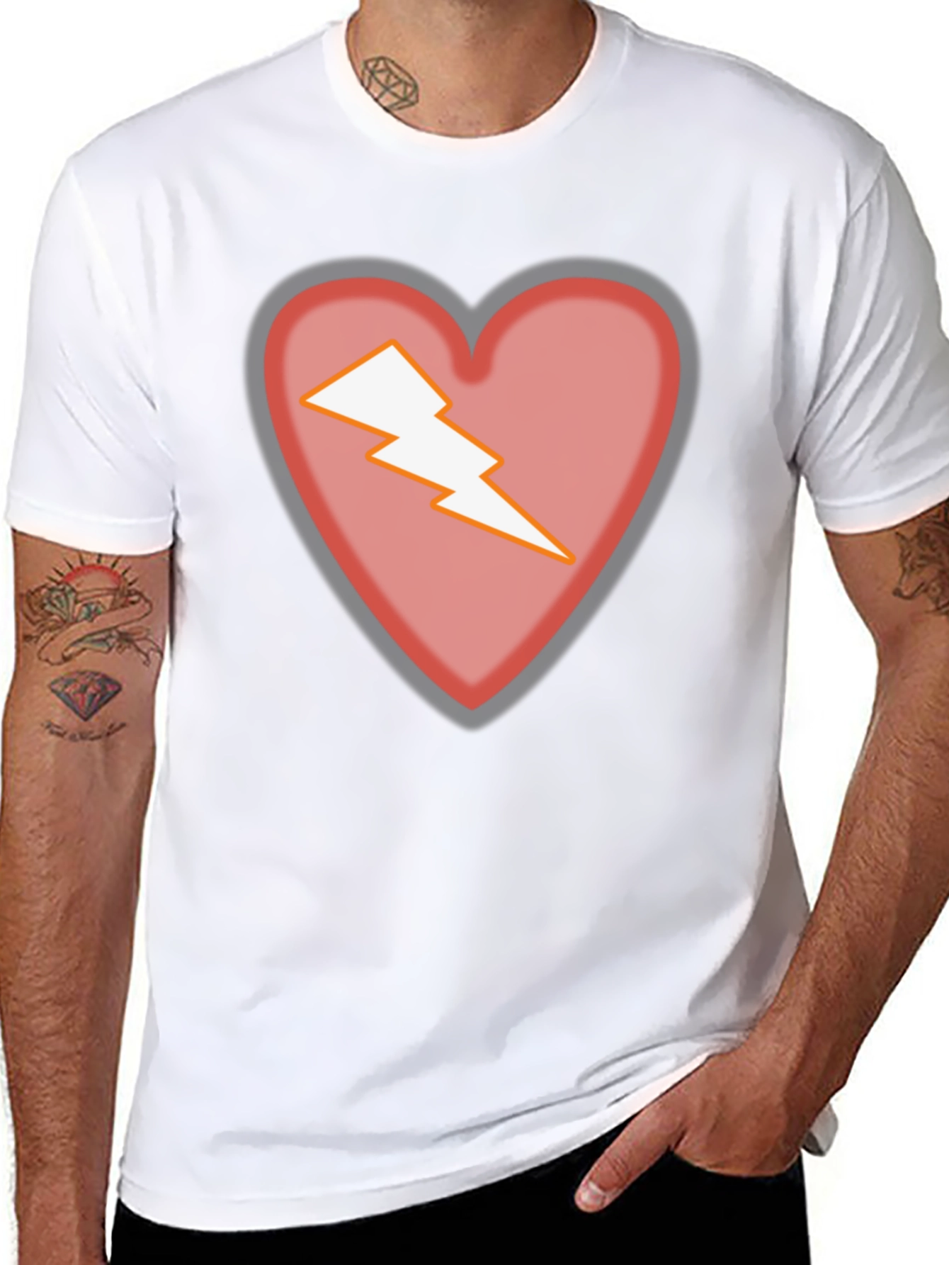 Heart Lightning Bolt Graphic Tee - Stylish Black T-Shirt