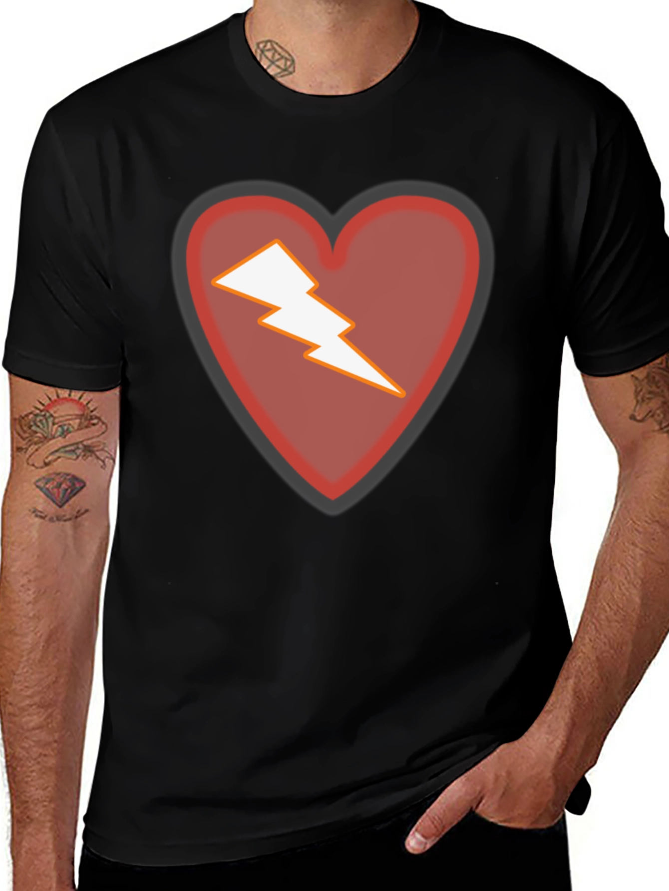 Heart Lightning Bolt Graphic Tee - Stylish Black T-Shirt