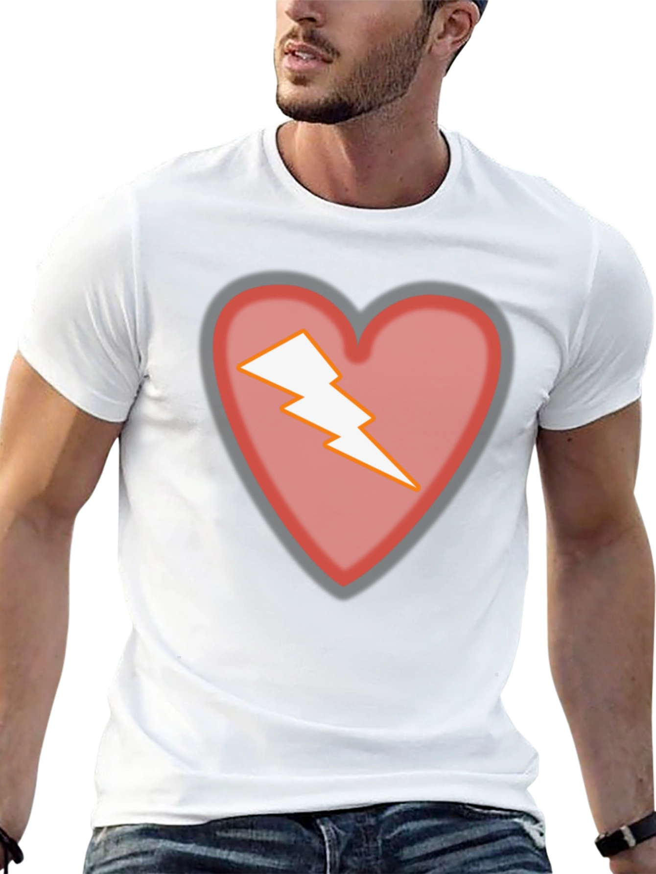 Heart Lightning Bolt Graphic Tee - Stylish Black T-Shirt