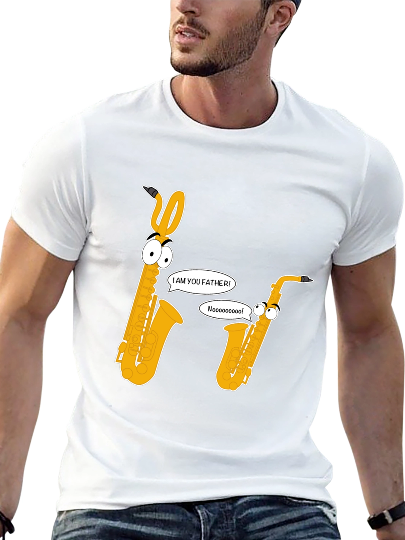 Funny Saxophone Graphic Tee - Black Cotton T-Shirt