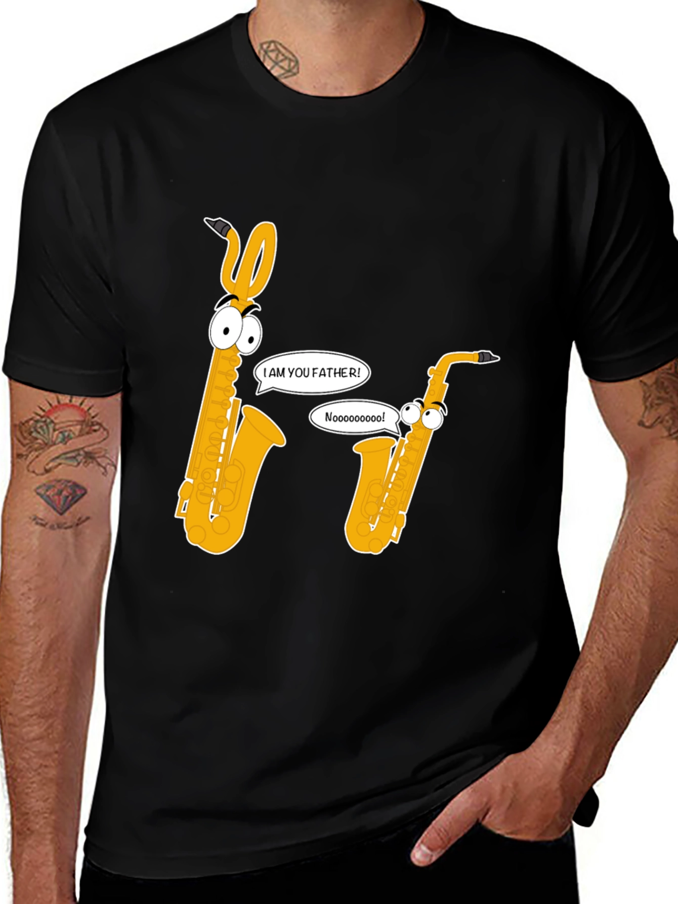 Funny Saxophone Graphic Tee - Black Cotton T-Shirt