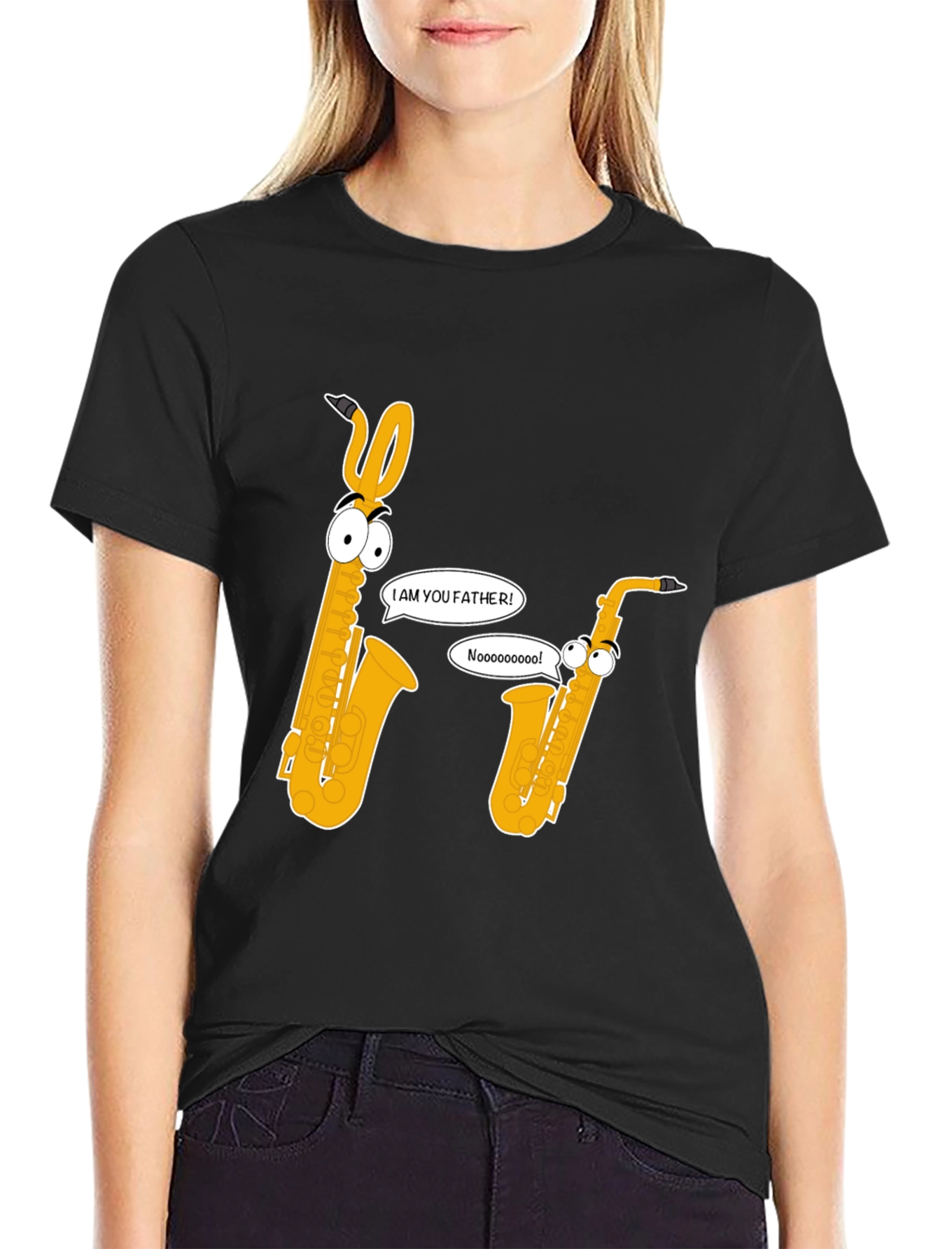 Funny Saxophone Graphic Tee - Black Cotton T-Shirt