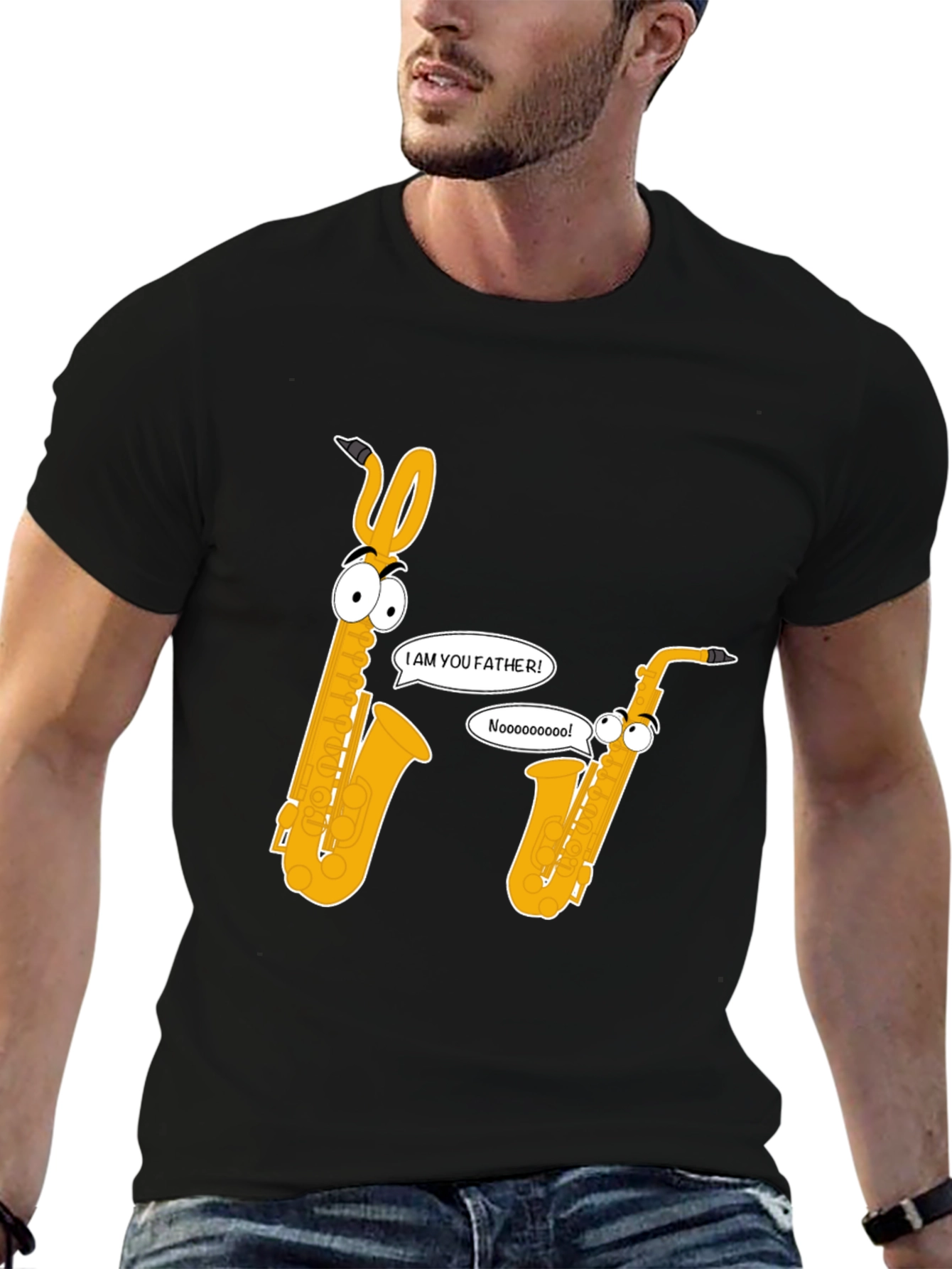 Funny Saxophone Graphic Tee - Black Cotton T-Shirt