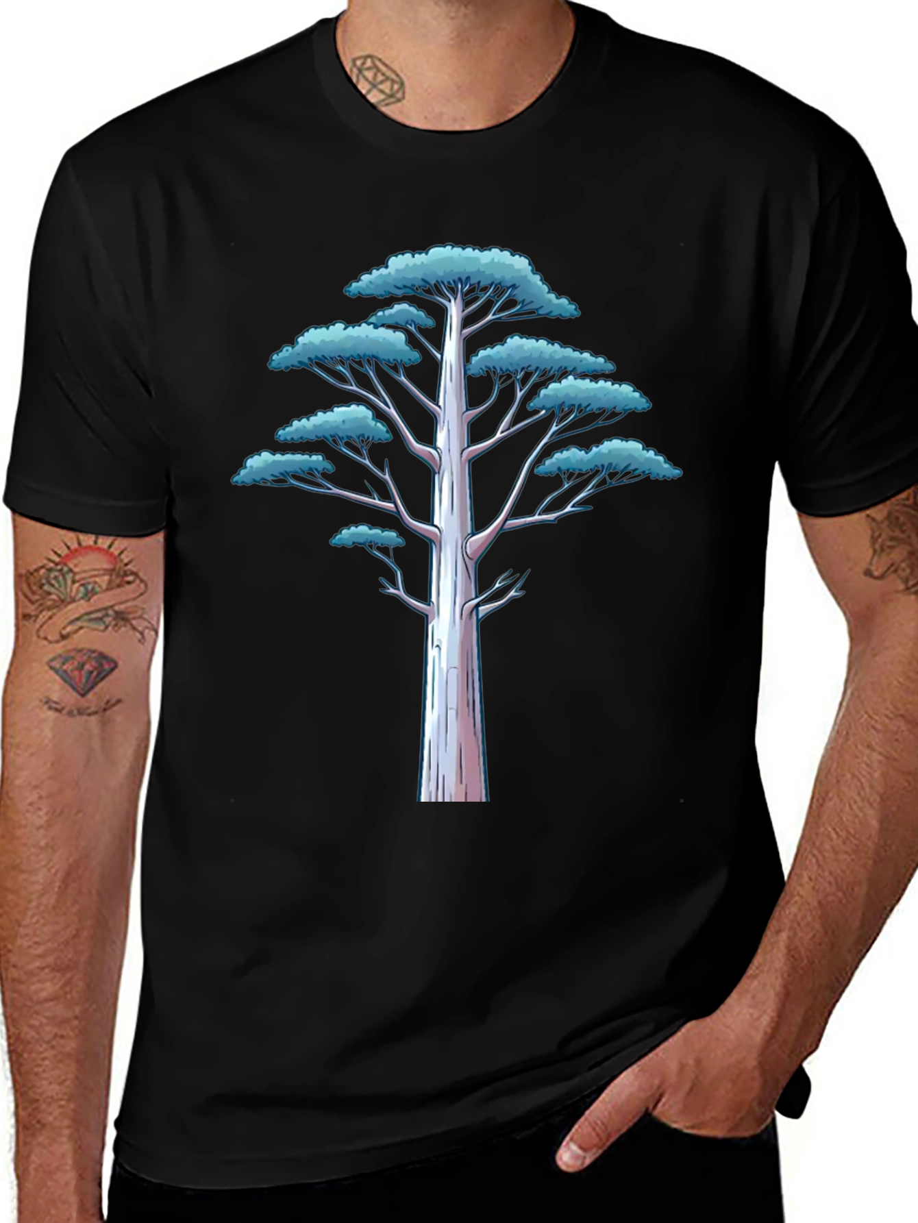 Stylized Tree Graphic Tee - Mens Black T-Shirt