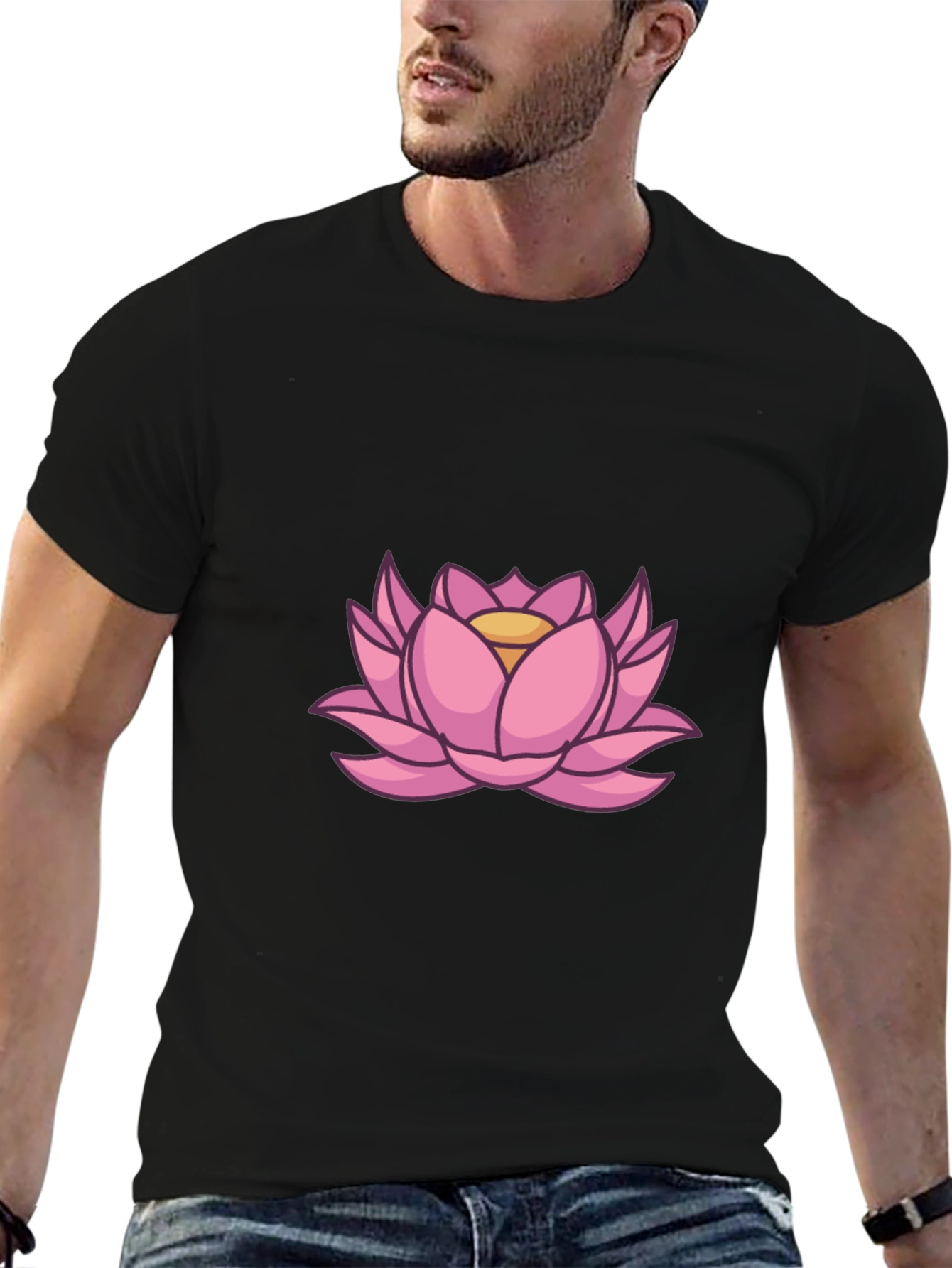 Lotus Flower Graphic Tee - Stylish Mens Black T-Shirt