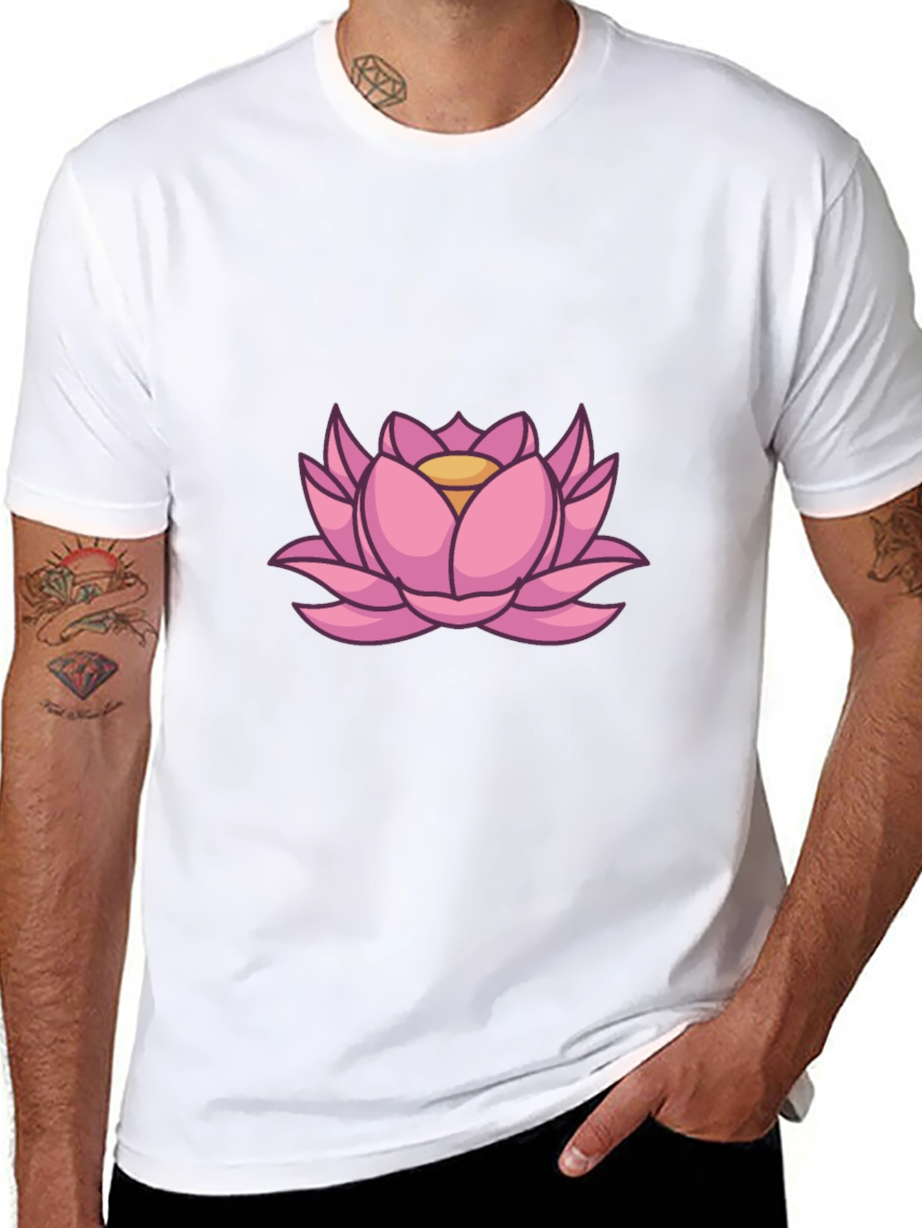 Lotus Flower Graphic Tee - Stylish Mens Black T-Shirt