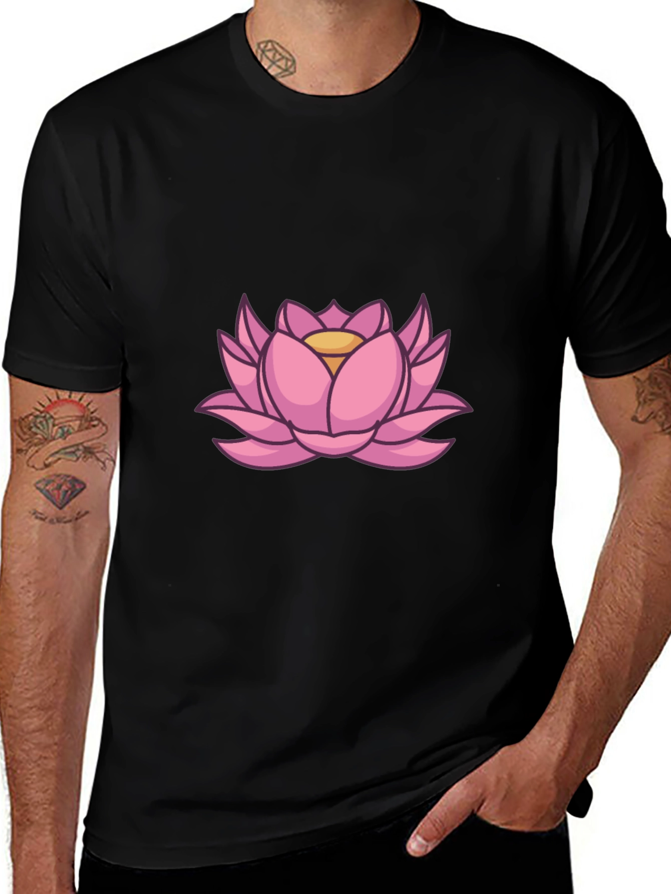 Lotus Flower Graphic Tee - Stylish Mens Black T-Shirt