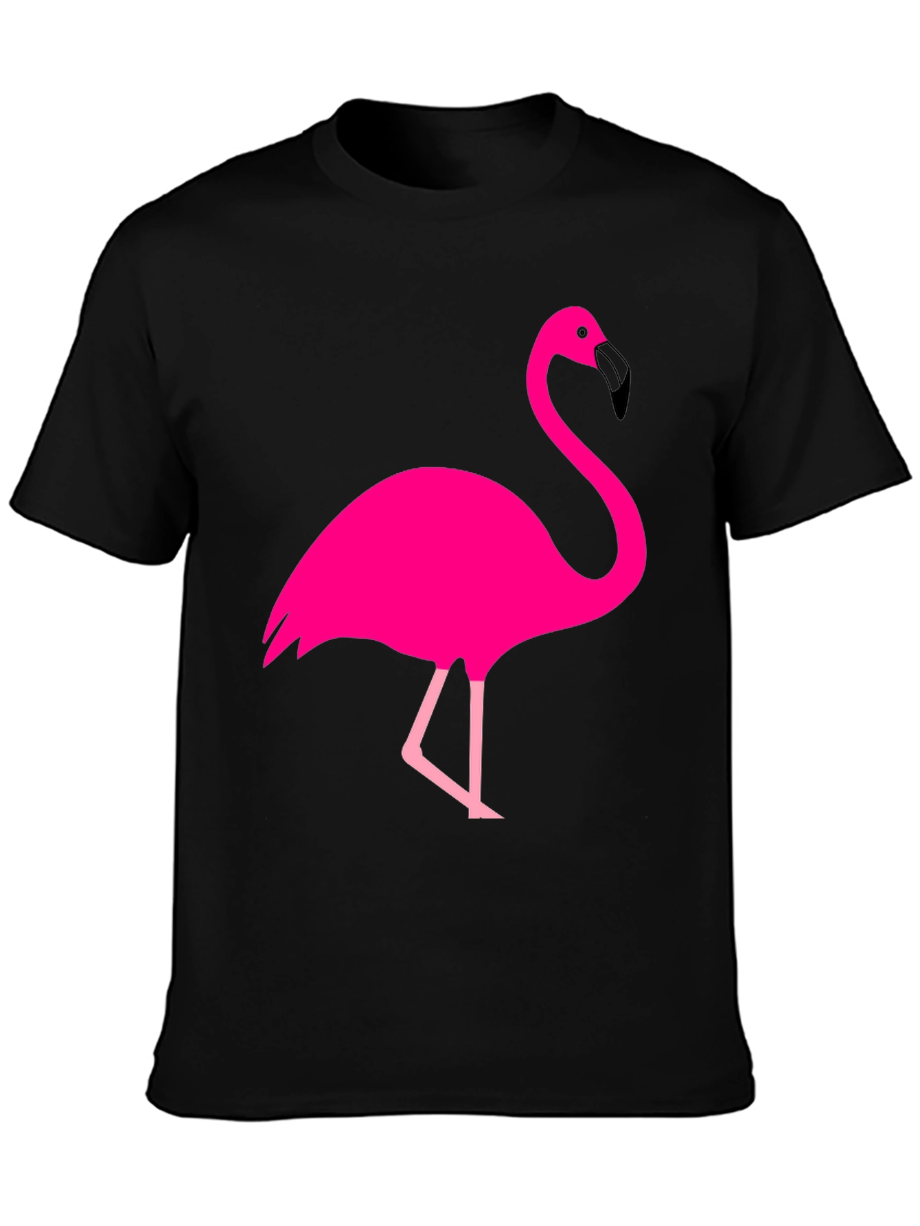 Fun Flamingo Graphic Tee - Black Cotton T-Shirt