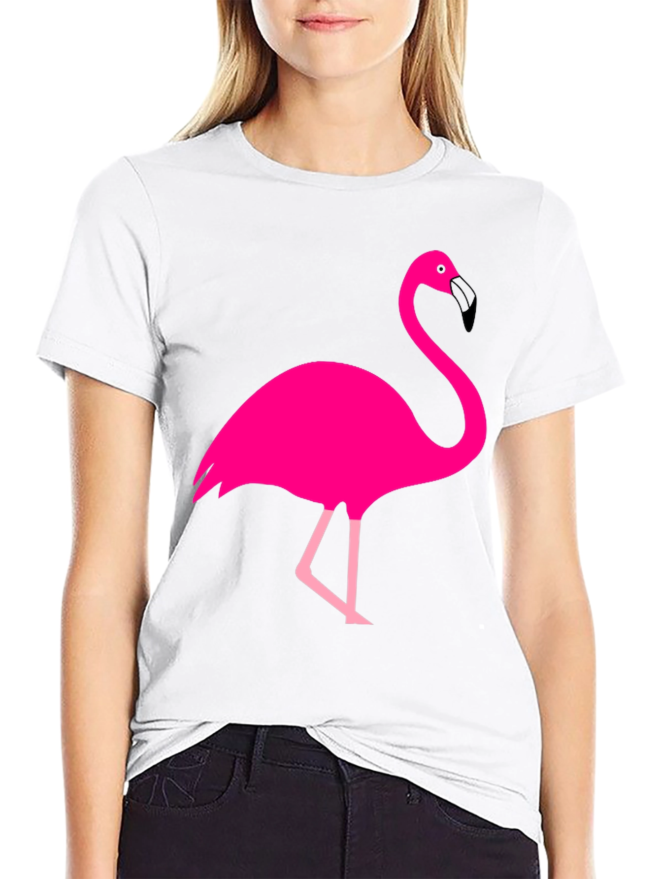 Fun Flamingo Graphic Tee - Black Cotton T-Shirt