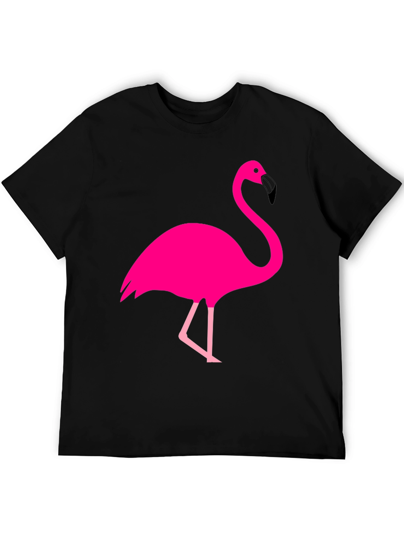 Fun Flamingo Graphic Tee - Black Cotton T-Shirt