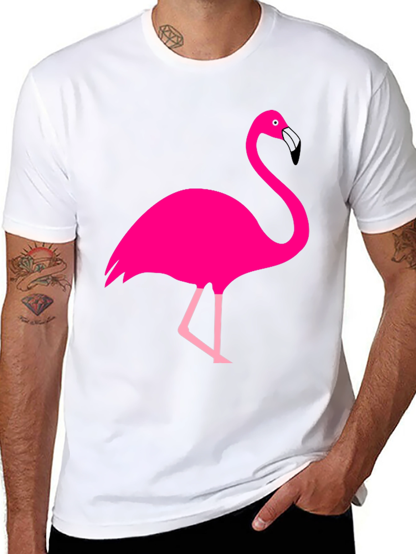 Fun Flamingo Graphic Tee - Black Cotton T-Shirt