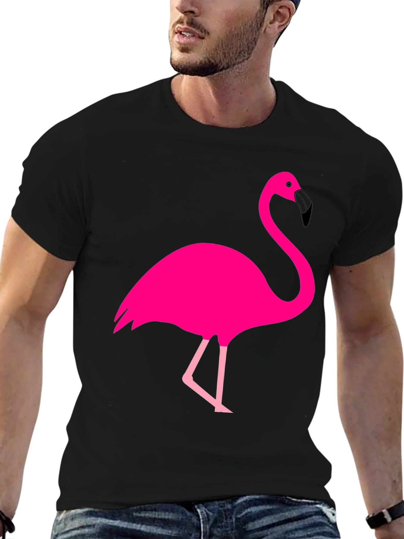 Fun Flamingo Graphic Tee - Black Cotton T-Shirt