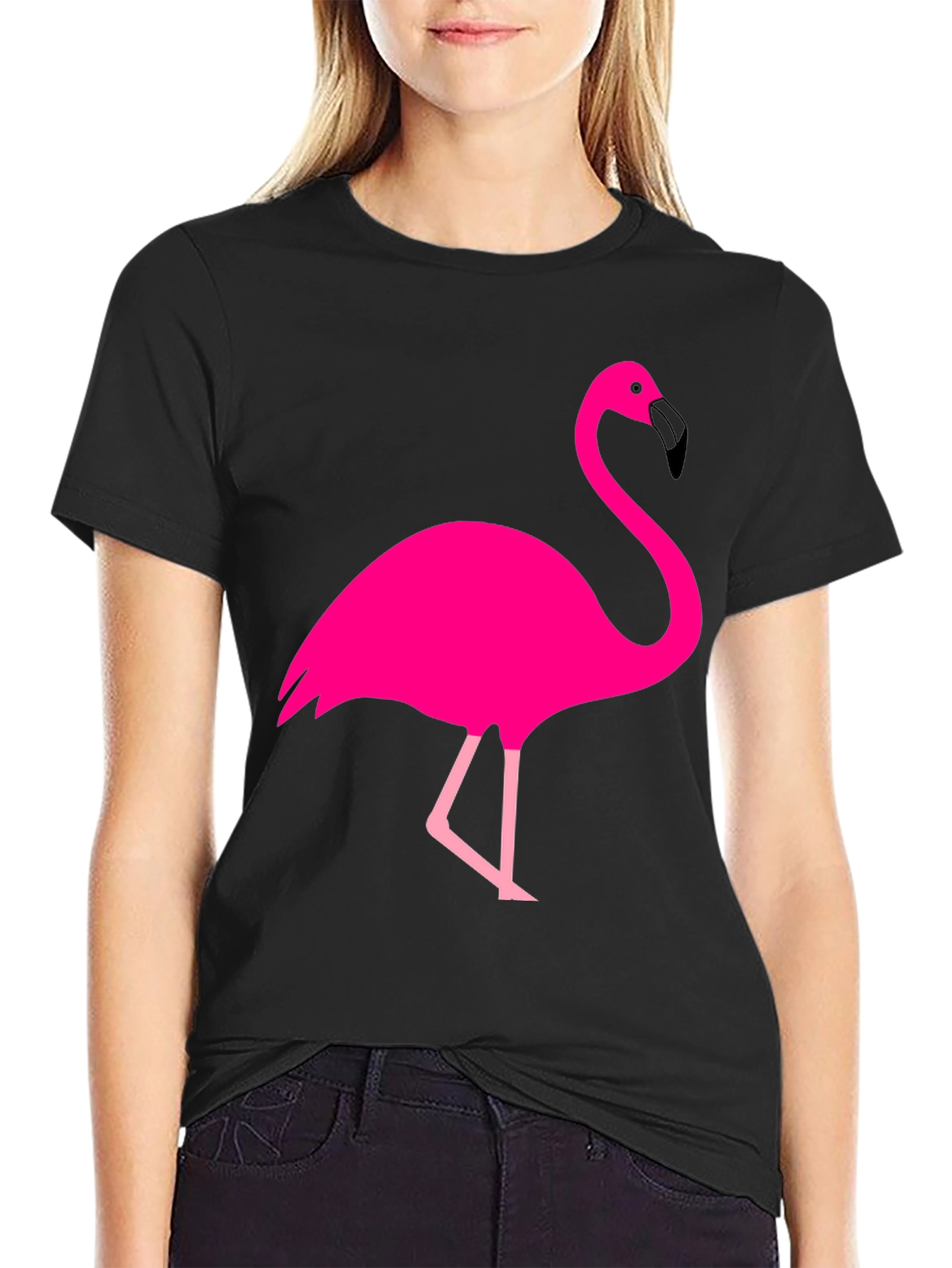 Fun Flamingo Graphic Tee - Black Cotton T-Shirt