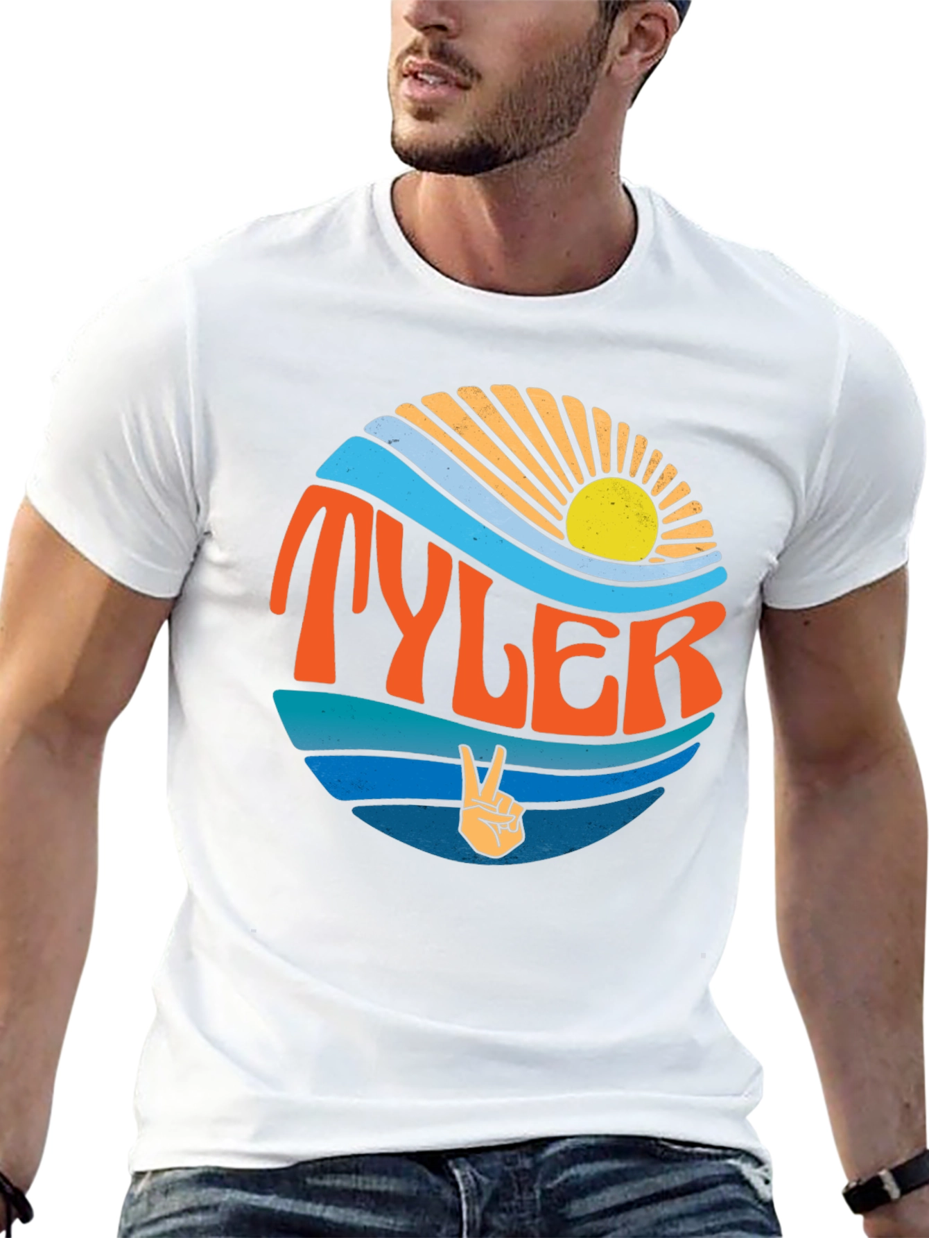 Retro Tyler Graphic Tee - Peace and Waves Design