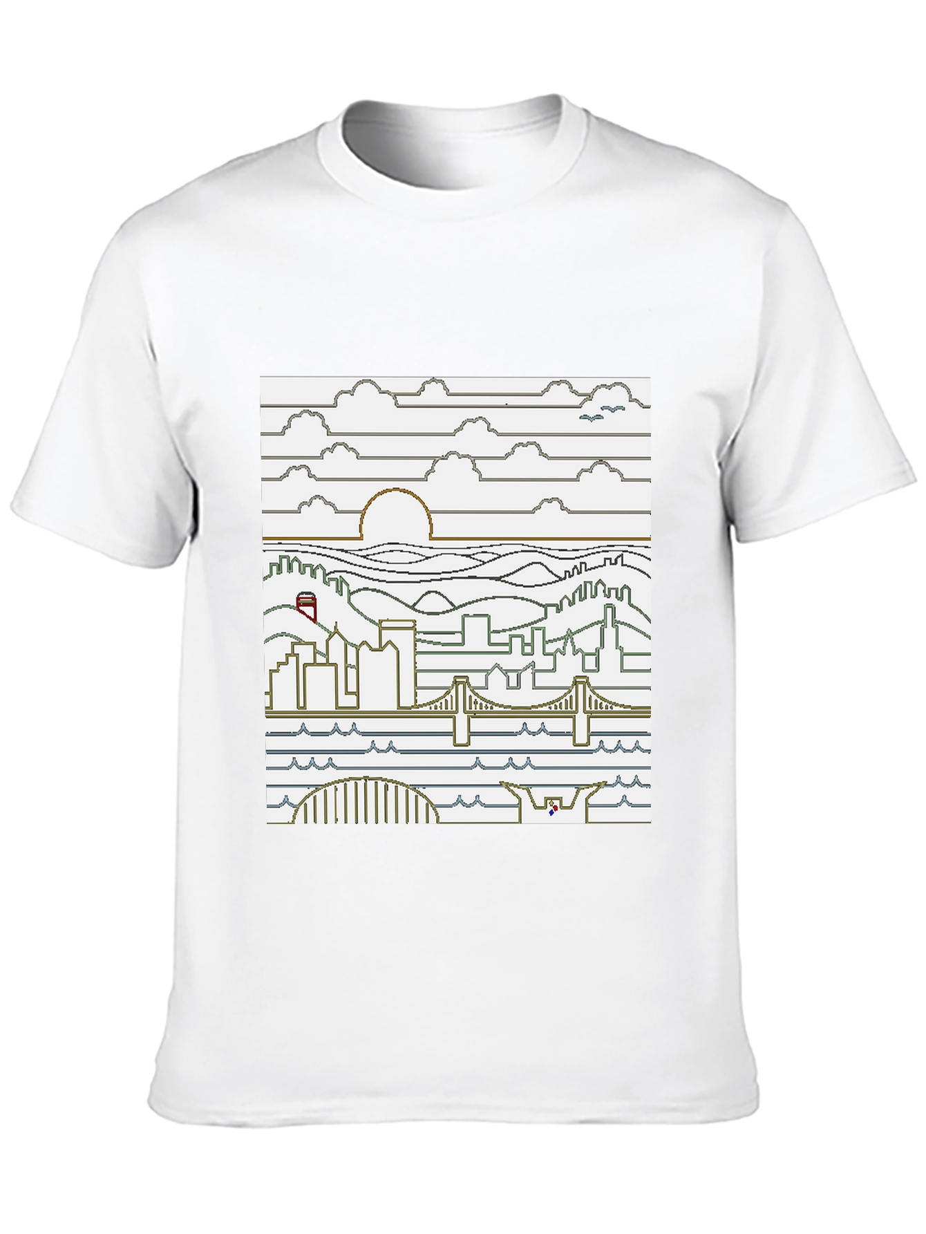 Pixel Art Cityscape Graphic Tee - Black