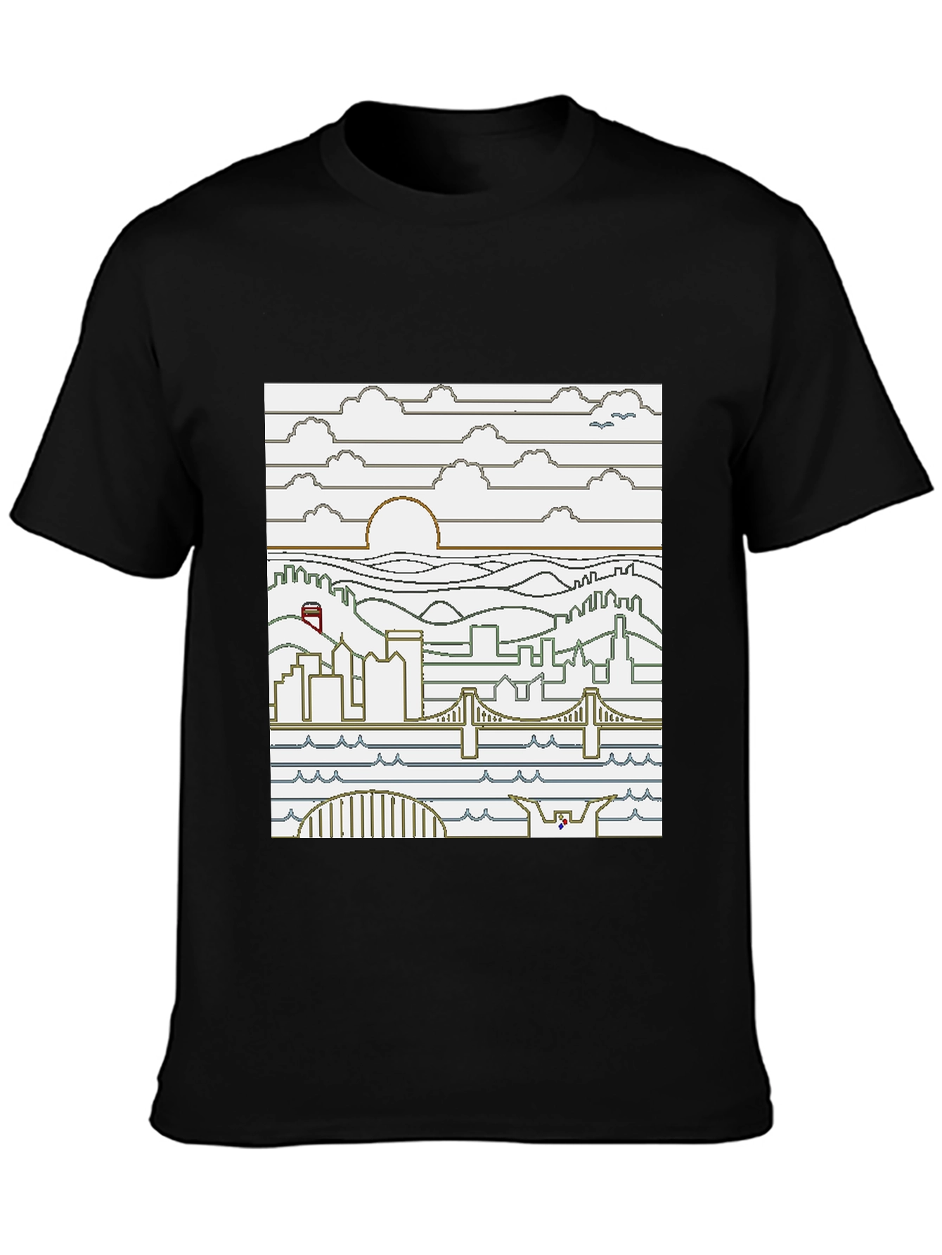 Pixel Art Cityscape Graphic Tee - Black