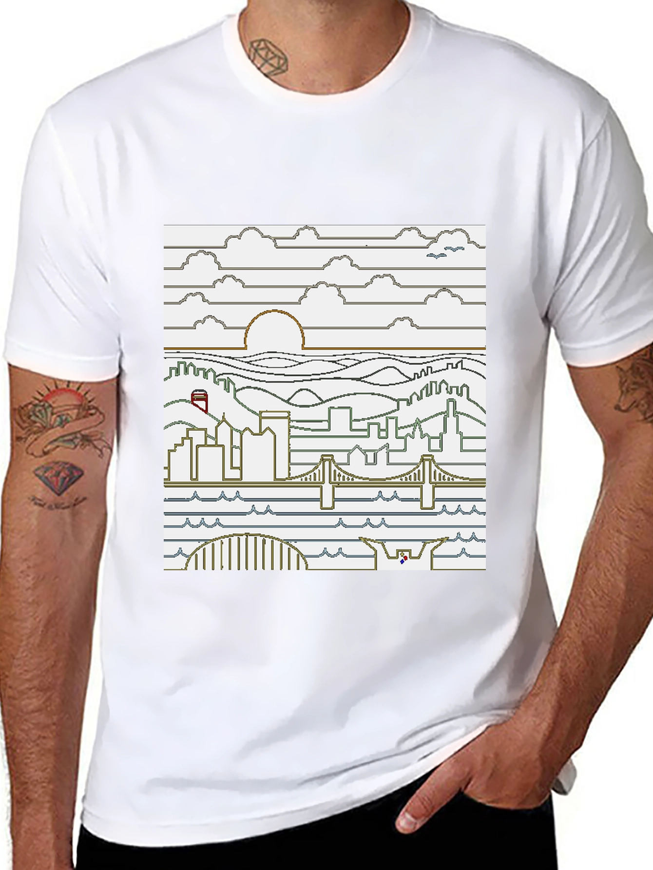 Pixel Art Cityscape Graphic Tee - Black