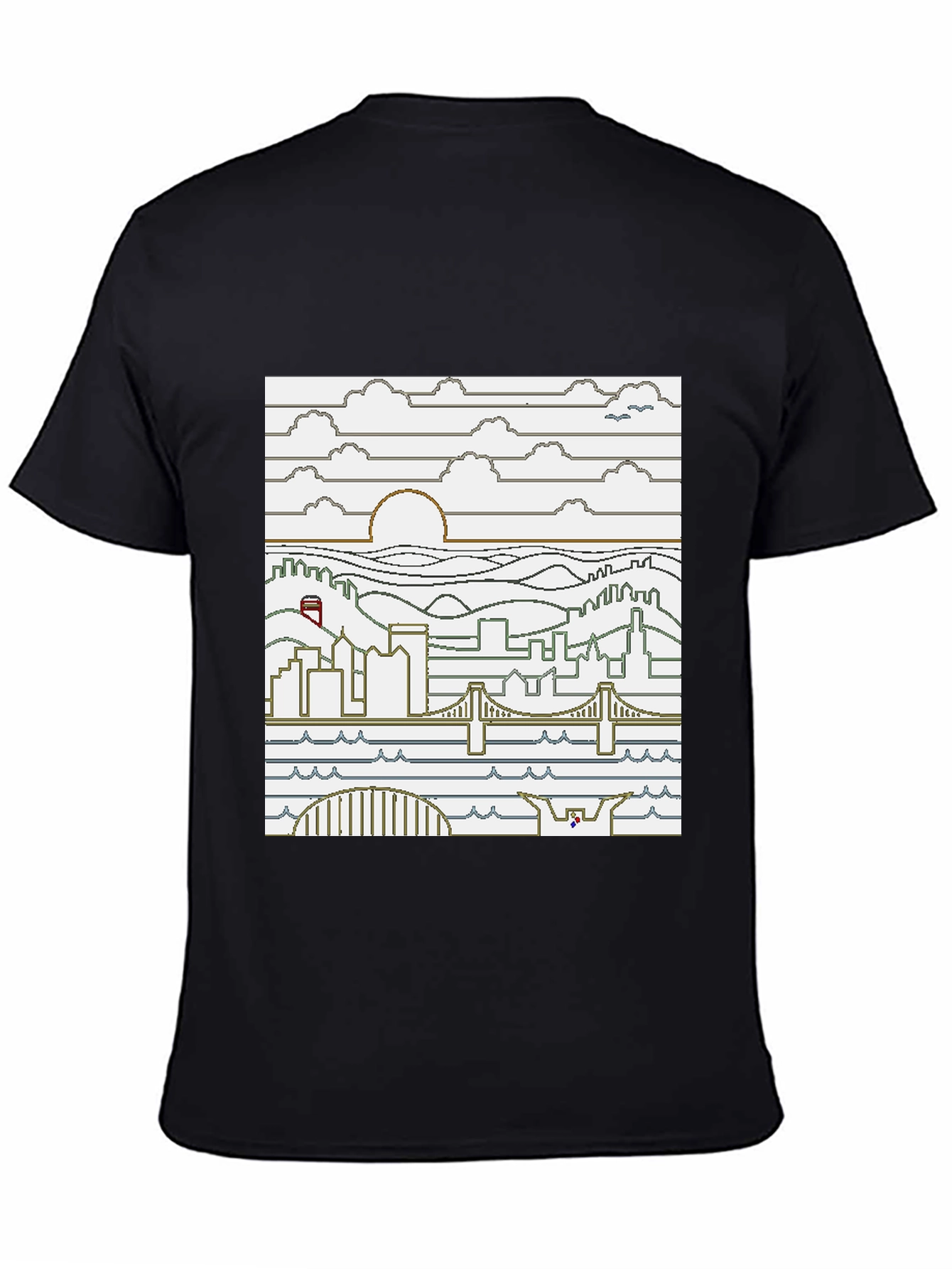 Pixel Art Cityscape Graphic Tee - Black