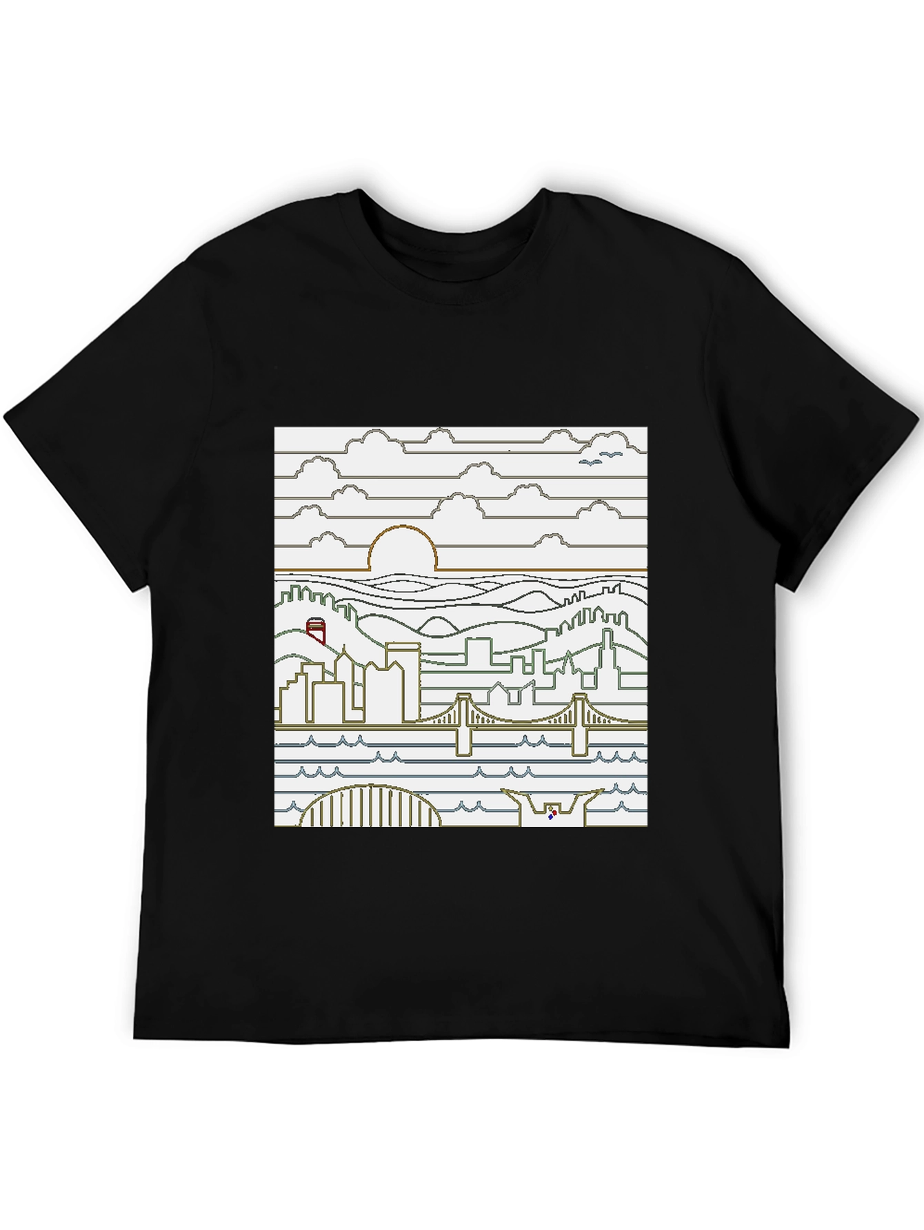 Pixel Art Cityscape Graphic Tee - Black
