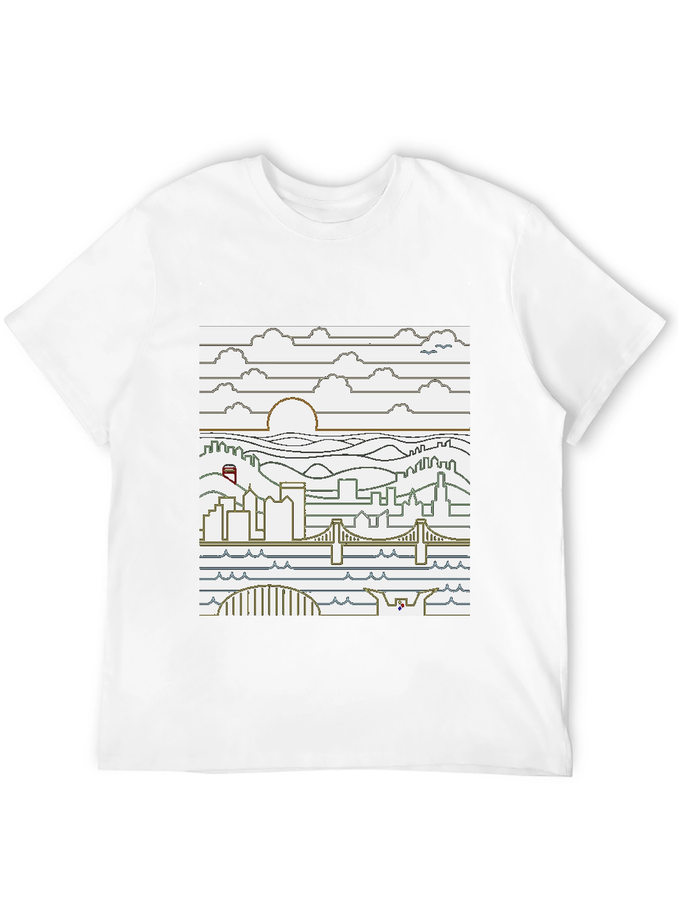 Pixel Art Cityscape Graphic Tee - Black