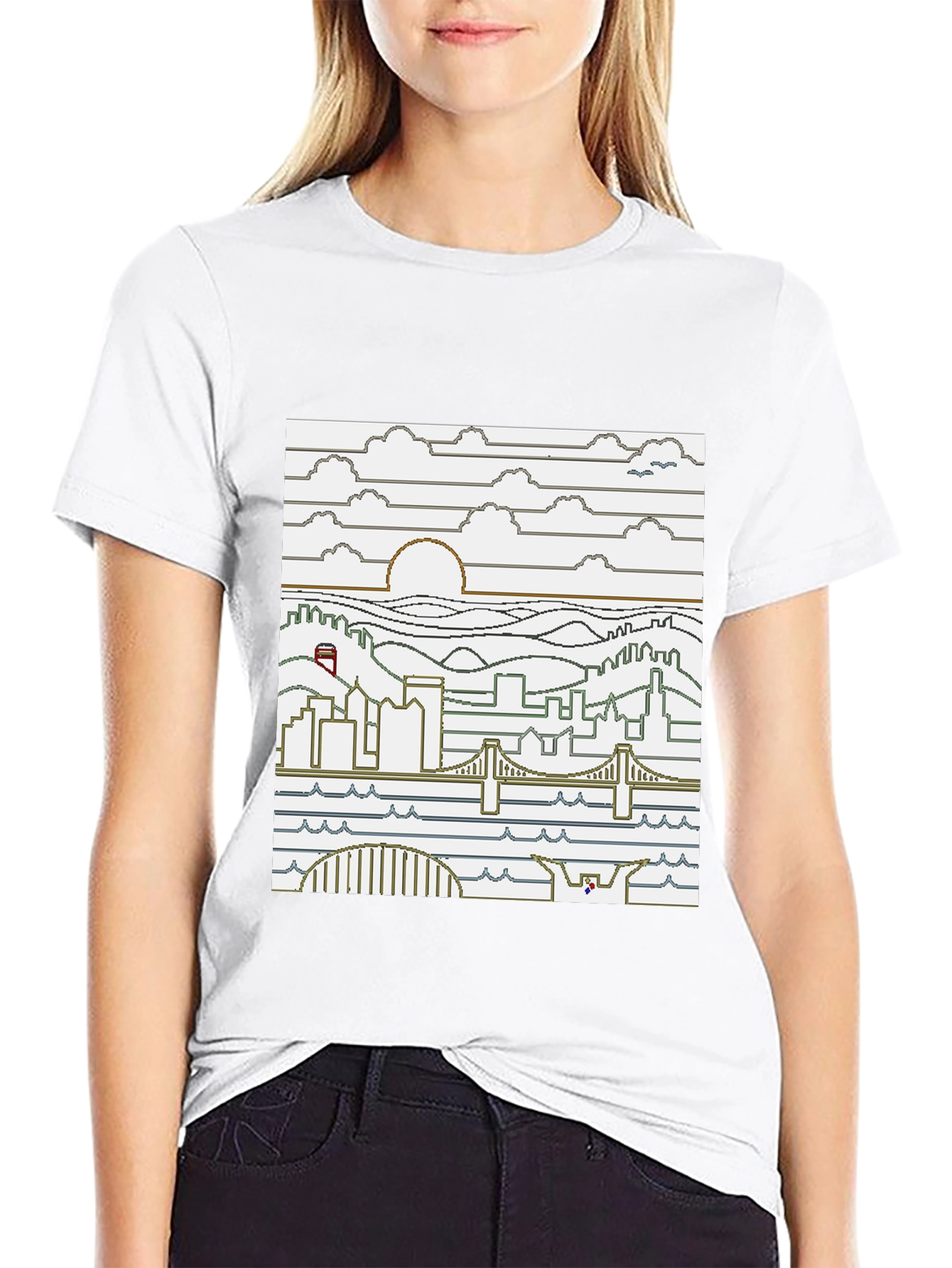 Pixel Art Cityscape Graphic Tee - Black