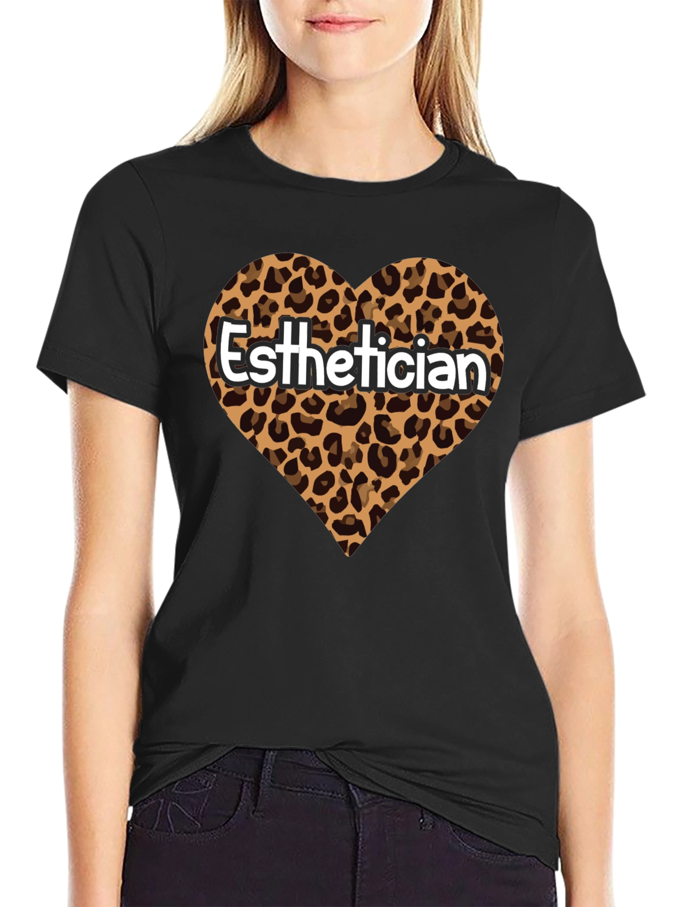 Esthetician Leopard Heart Graphic Tee