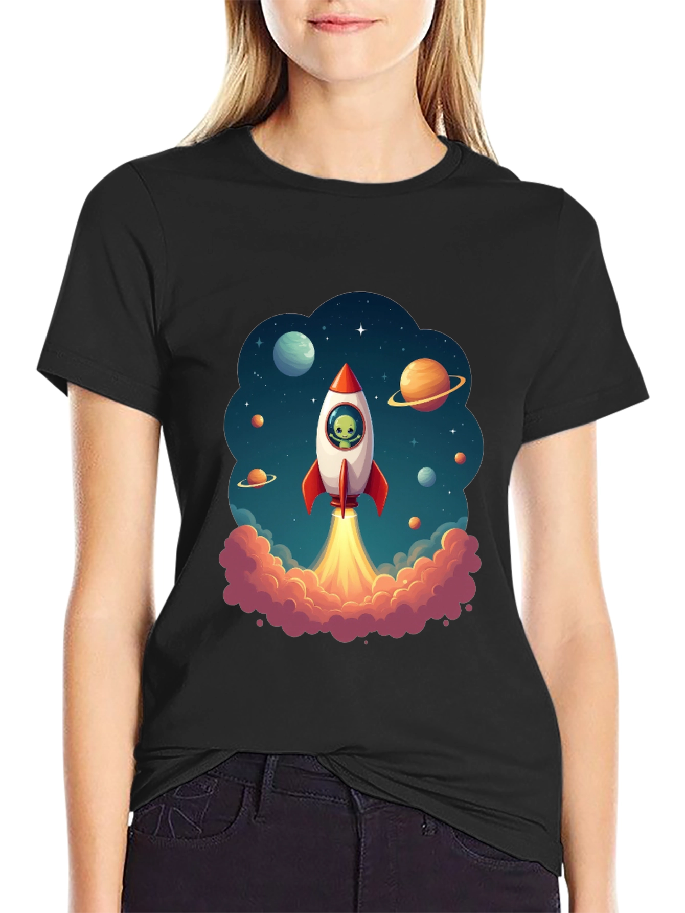 Cosmic Rocket Ride Black T-Shirt