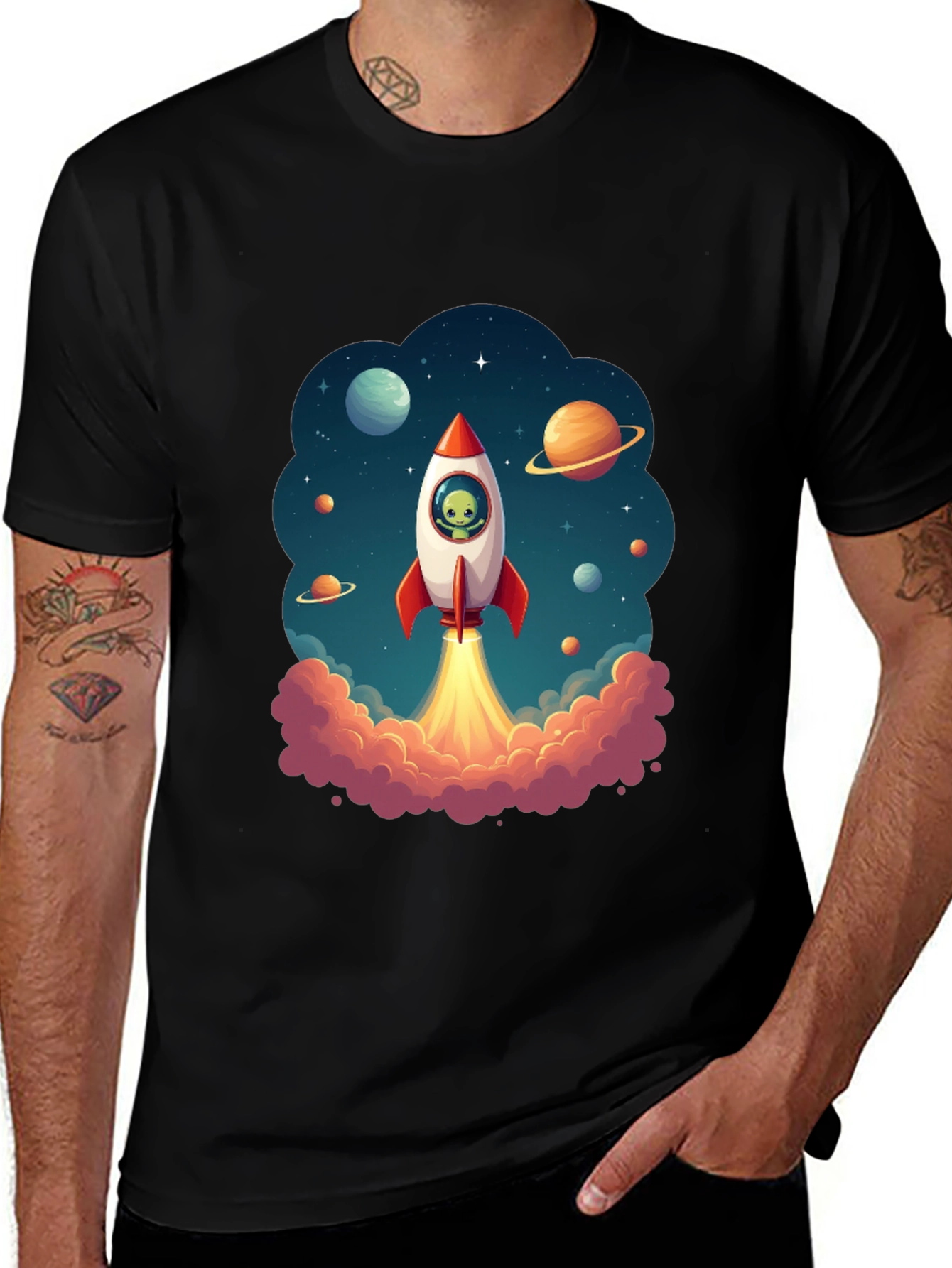 Cosmic Rocket Ride Black T-Shirt