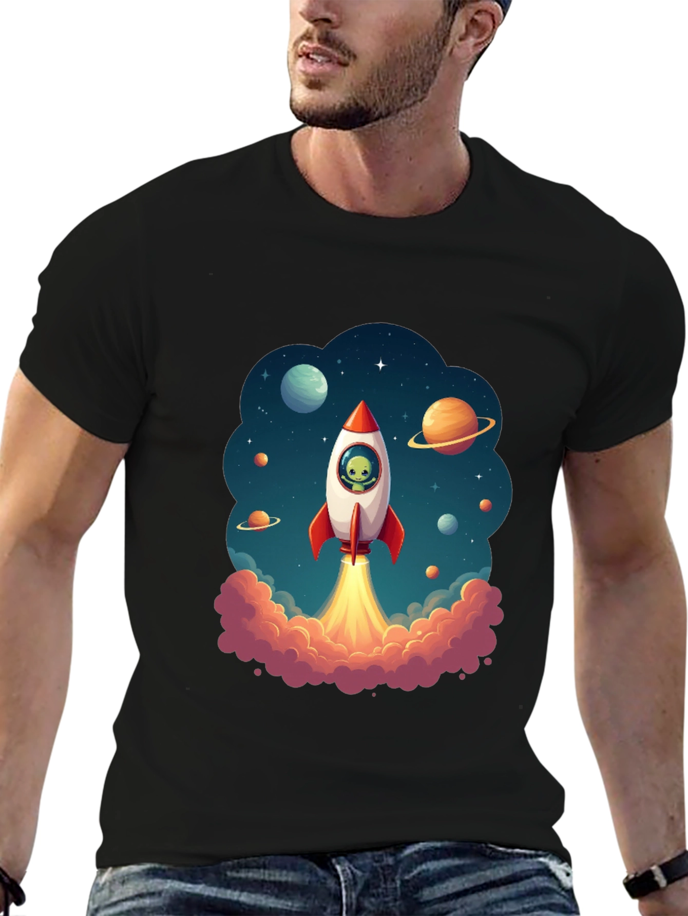 Cosmic Rocket Ride Black T-Shirt