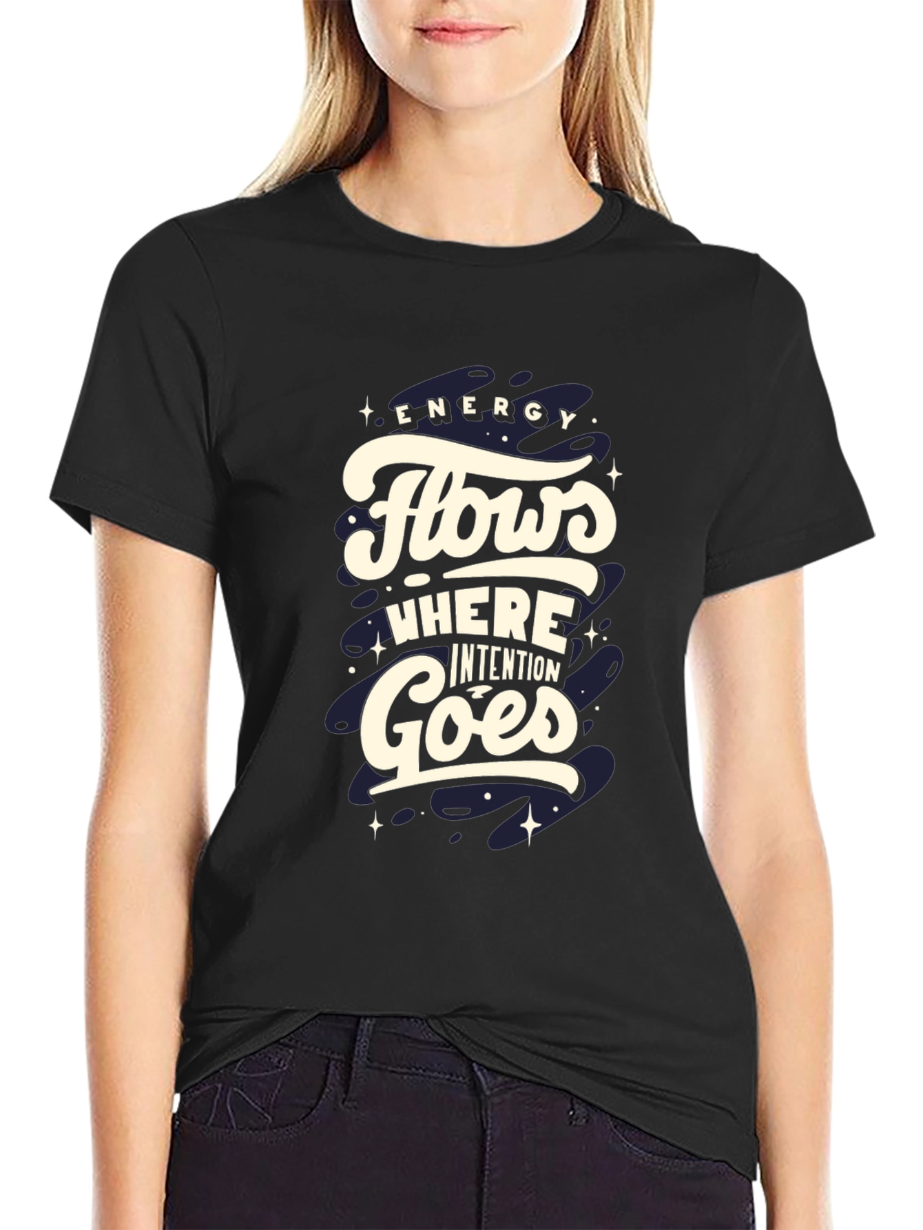 Energy Flows Graphic Tee - Black Cotton Comfort