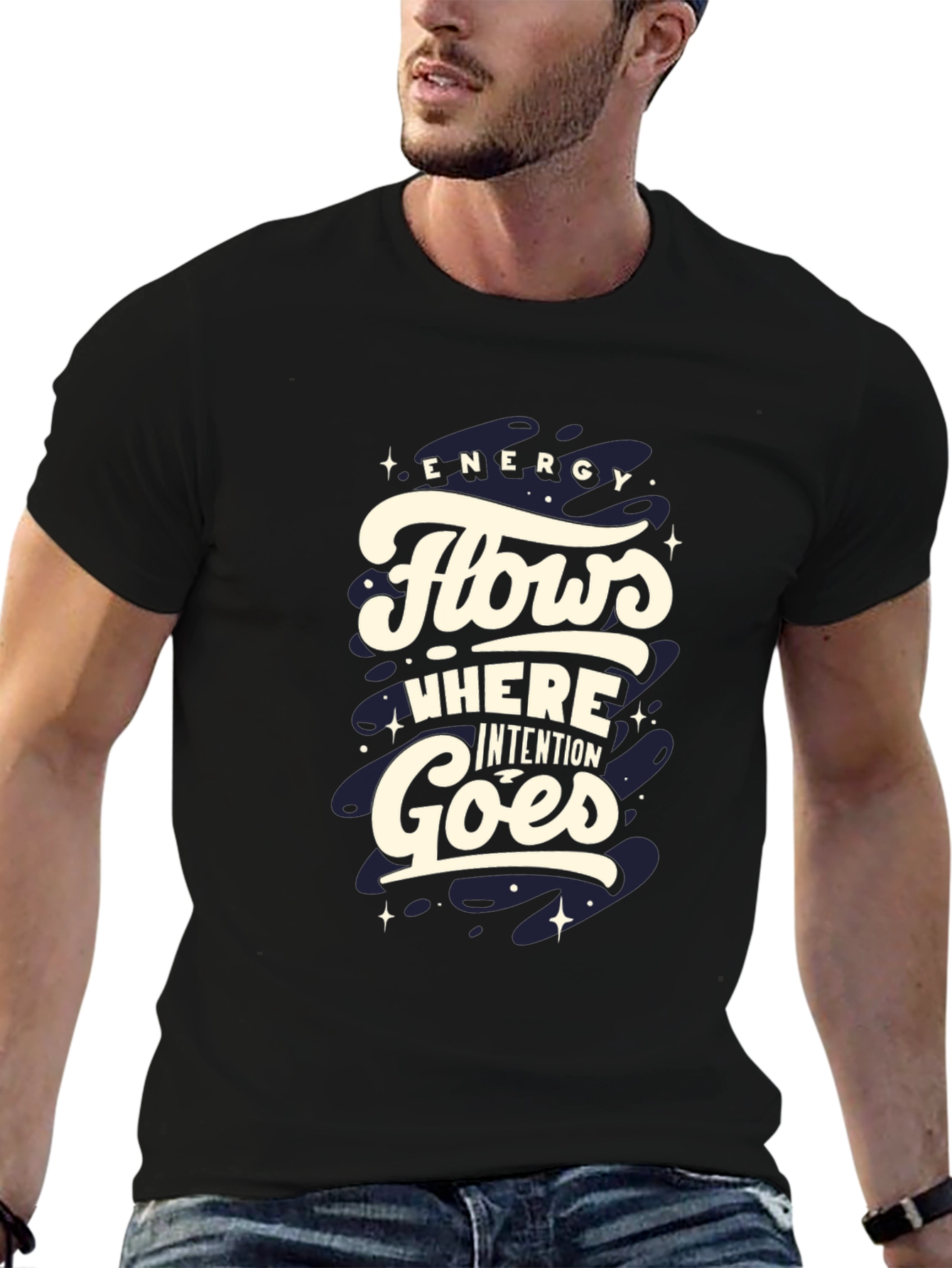 Energy Flows Graphic Tee - Black Cotton Comfort