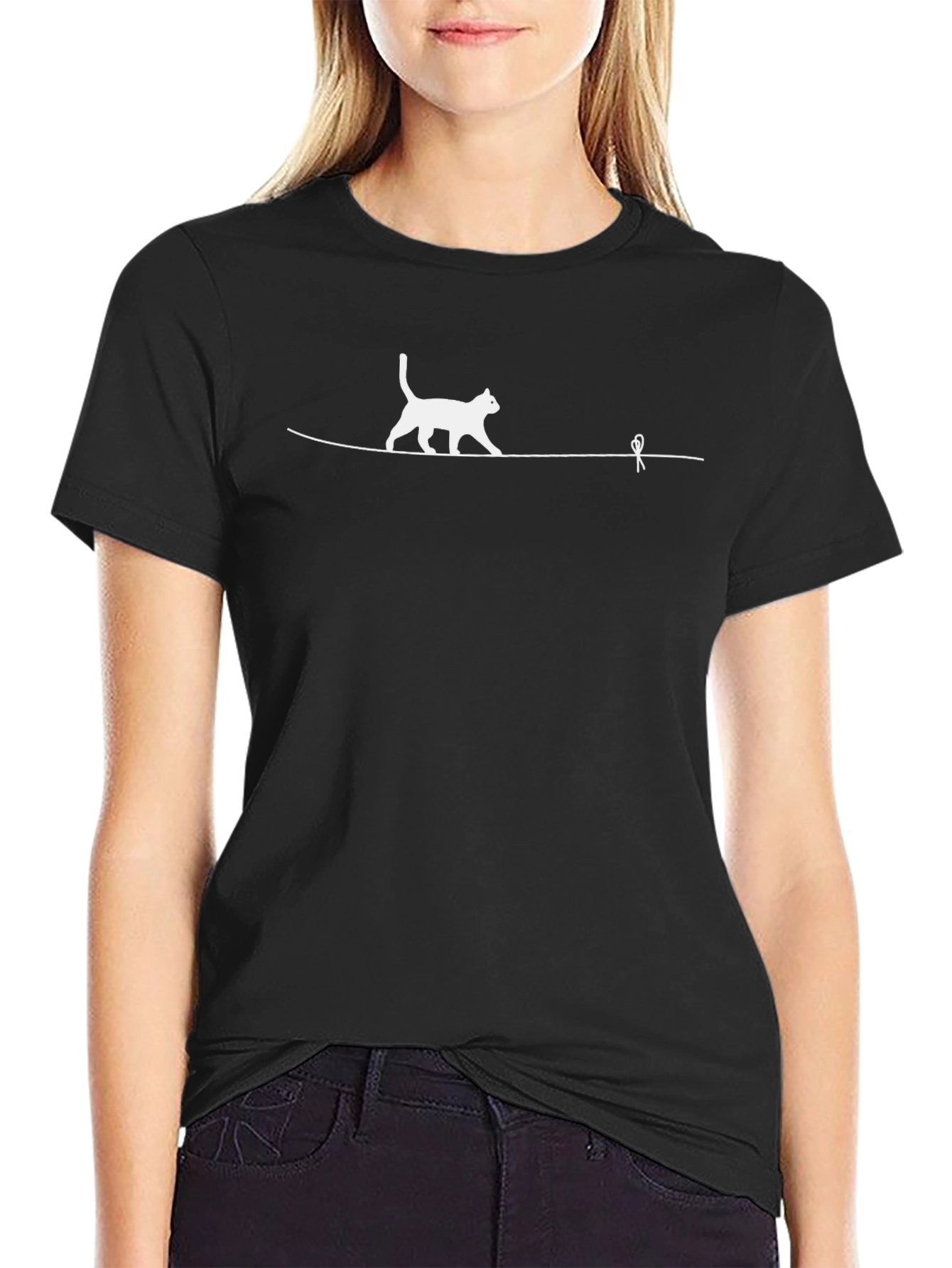 Cat Walking Tightrope Graphic T-Shirt