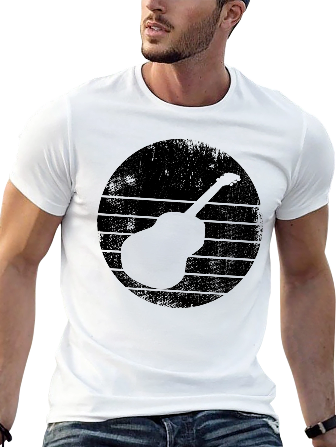 Retro Guitar Graphic Tee - Black