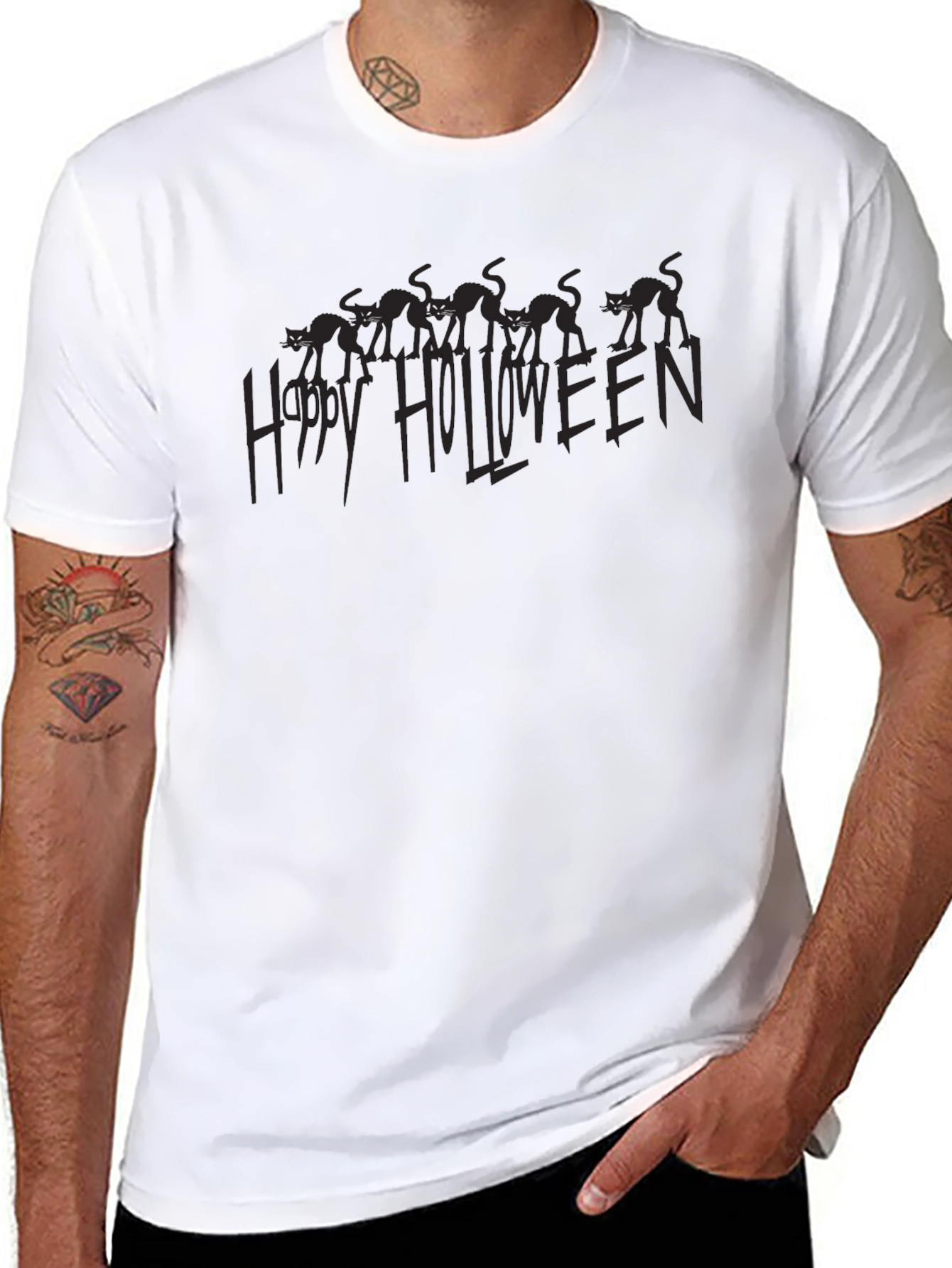 Happy Halloween Black Cat Graphic Tee