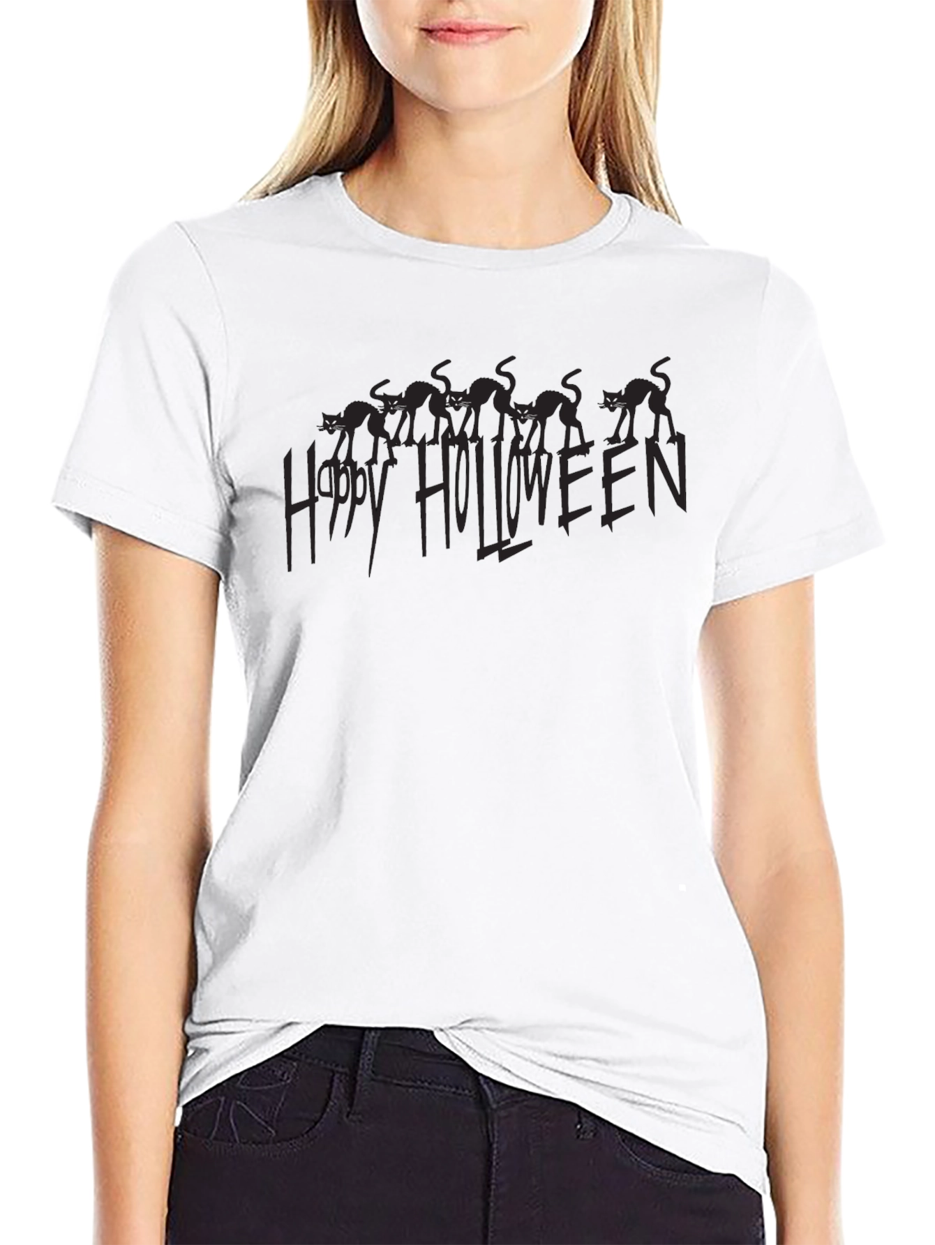 Happy Halloween Black Cat Graphic Tee