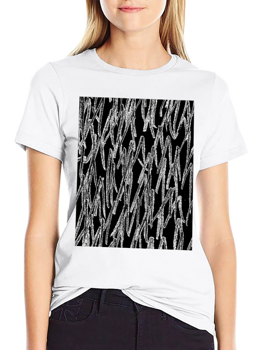 Abstract White Lines Graphic Black T-Shirt