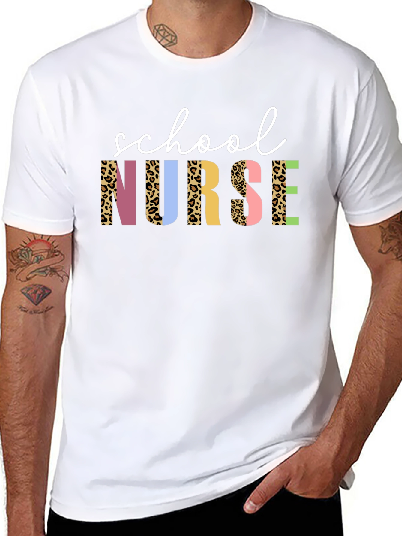 School Nurse Leopard Print Graphic Tee