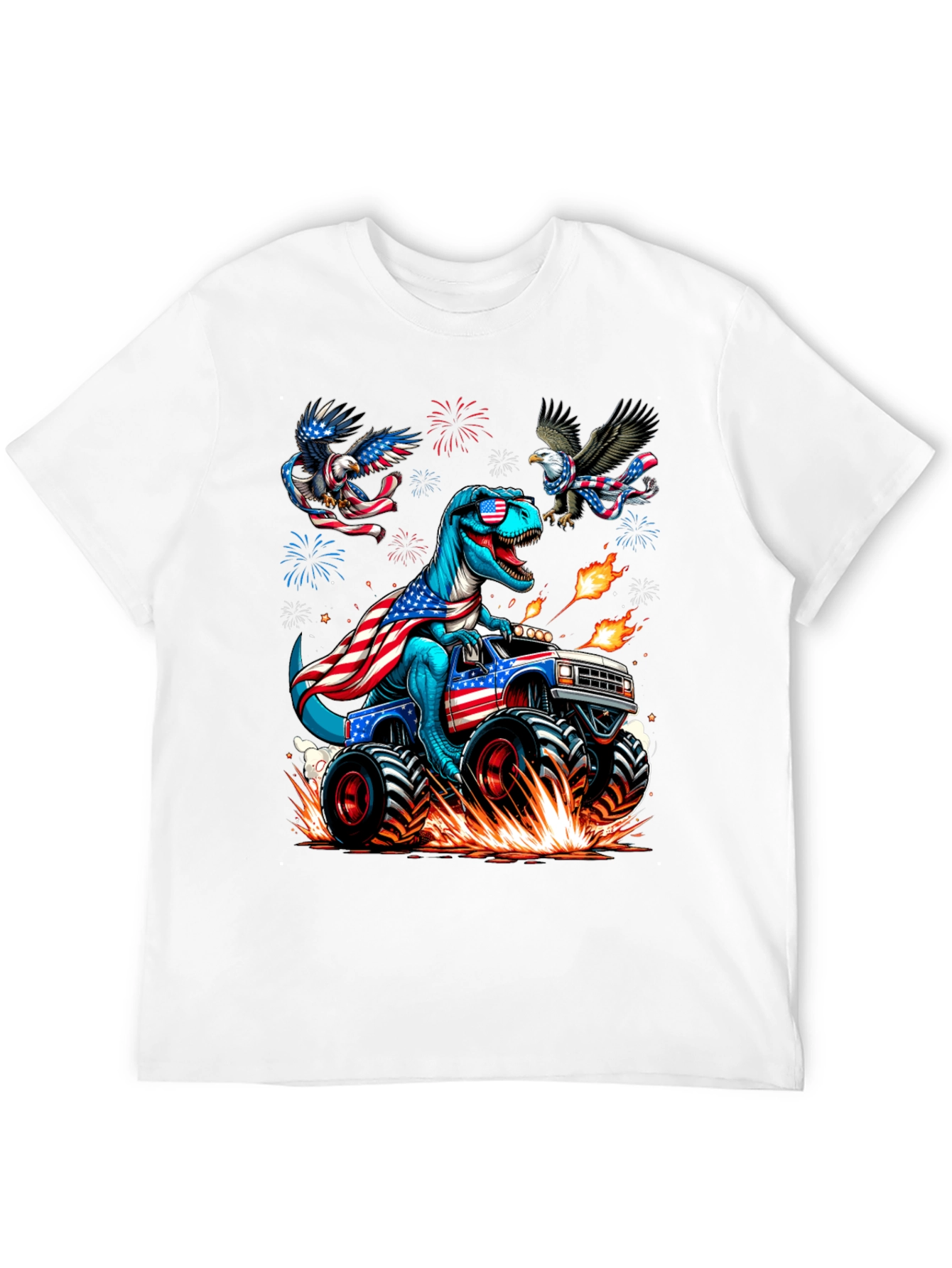 Patriotic Dino Monster Truck Graphic T-Shirt