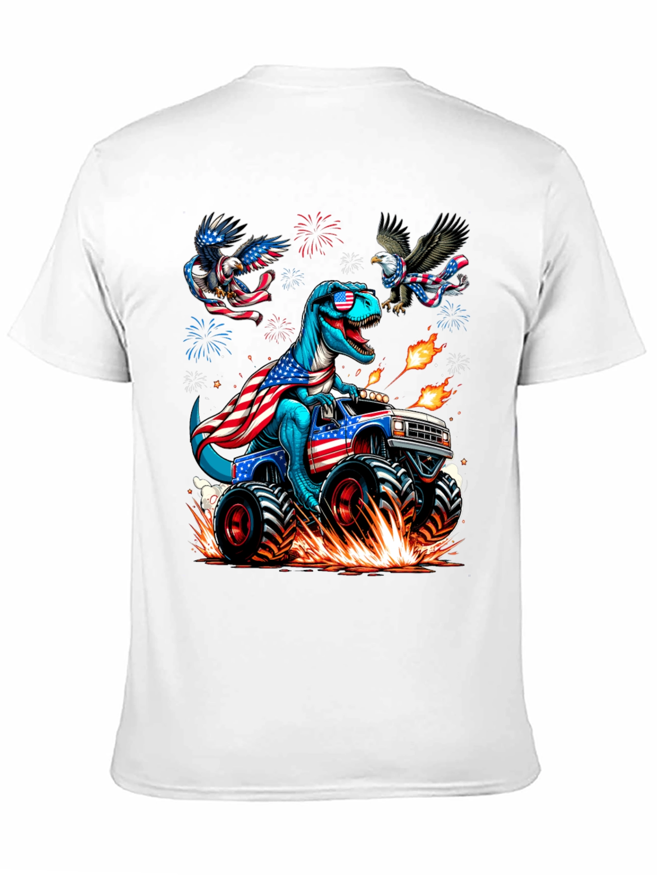 Patriotic Dino Monster Truck Graphic T-Shirt