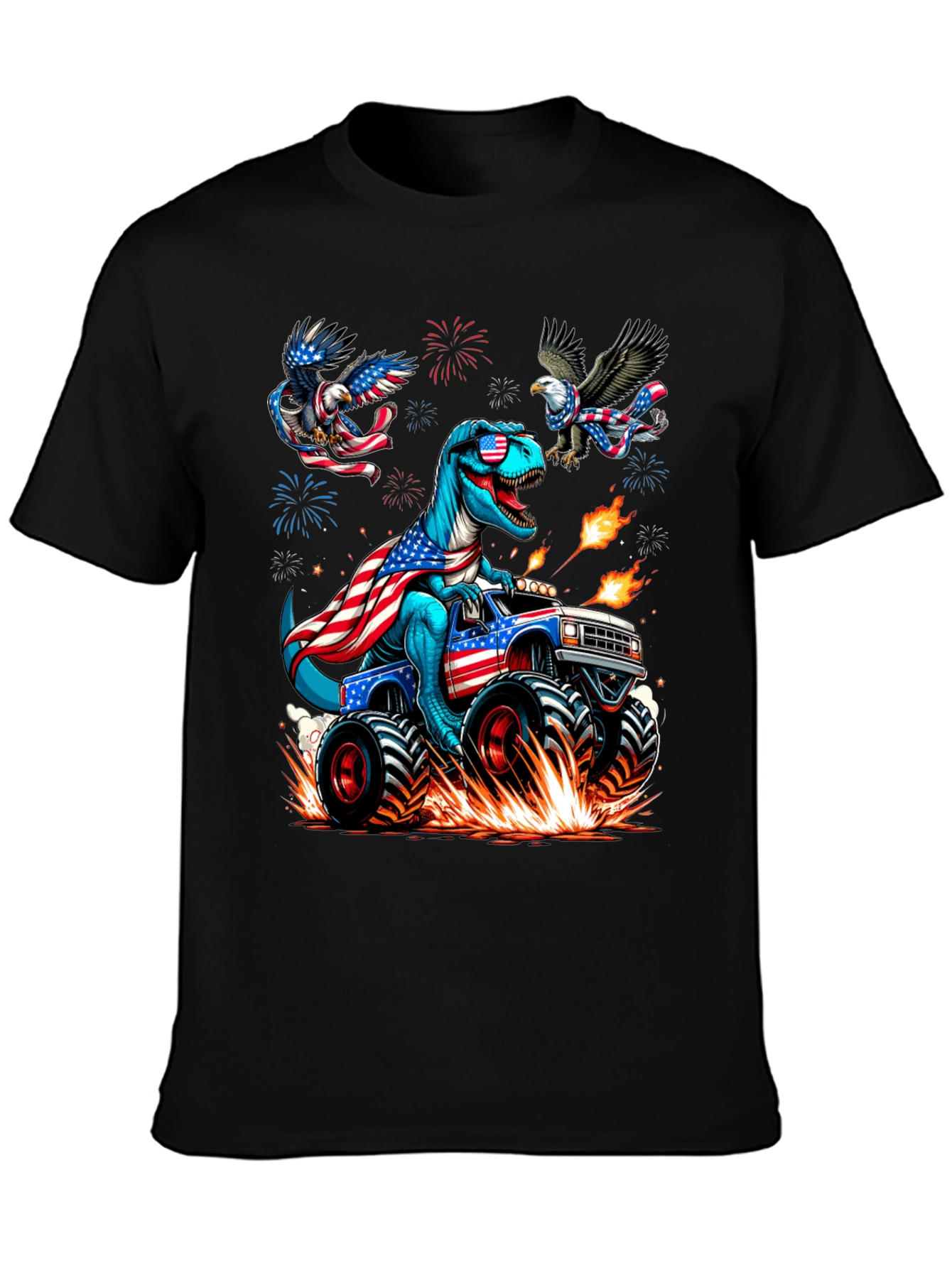 Patriotic Dino Monster Truck Graphic T-Shirt