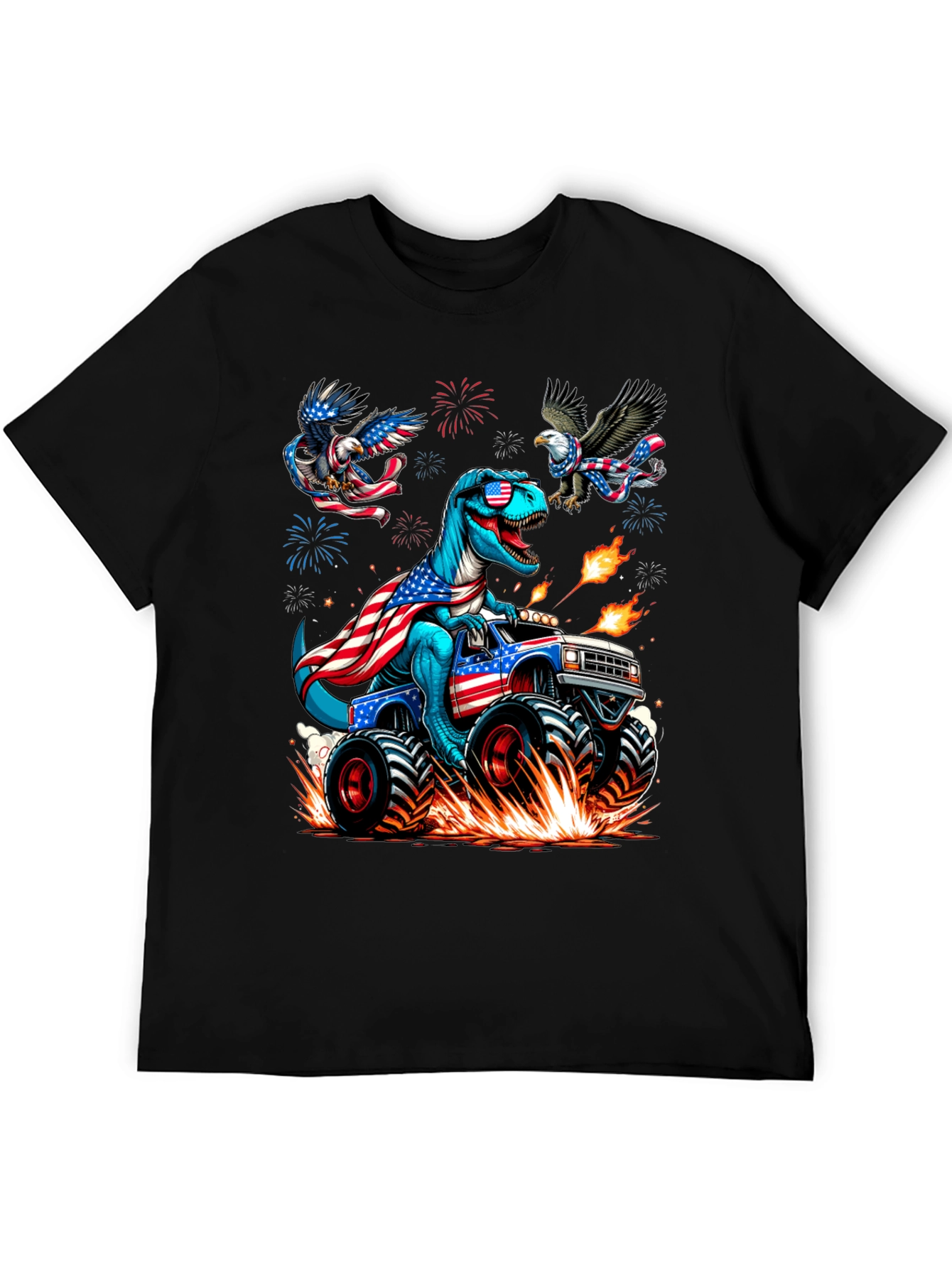 Patriotic Dino Monster Truck Graphic T-Shirt