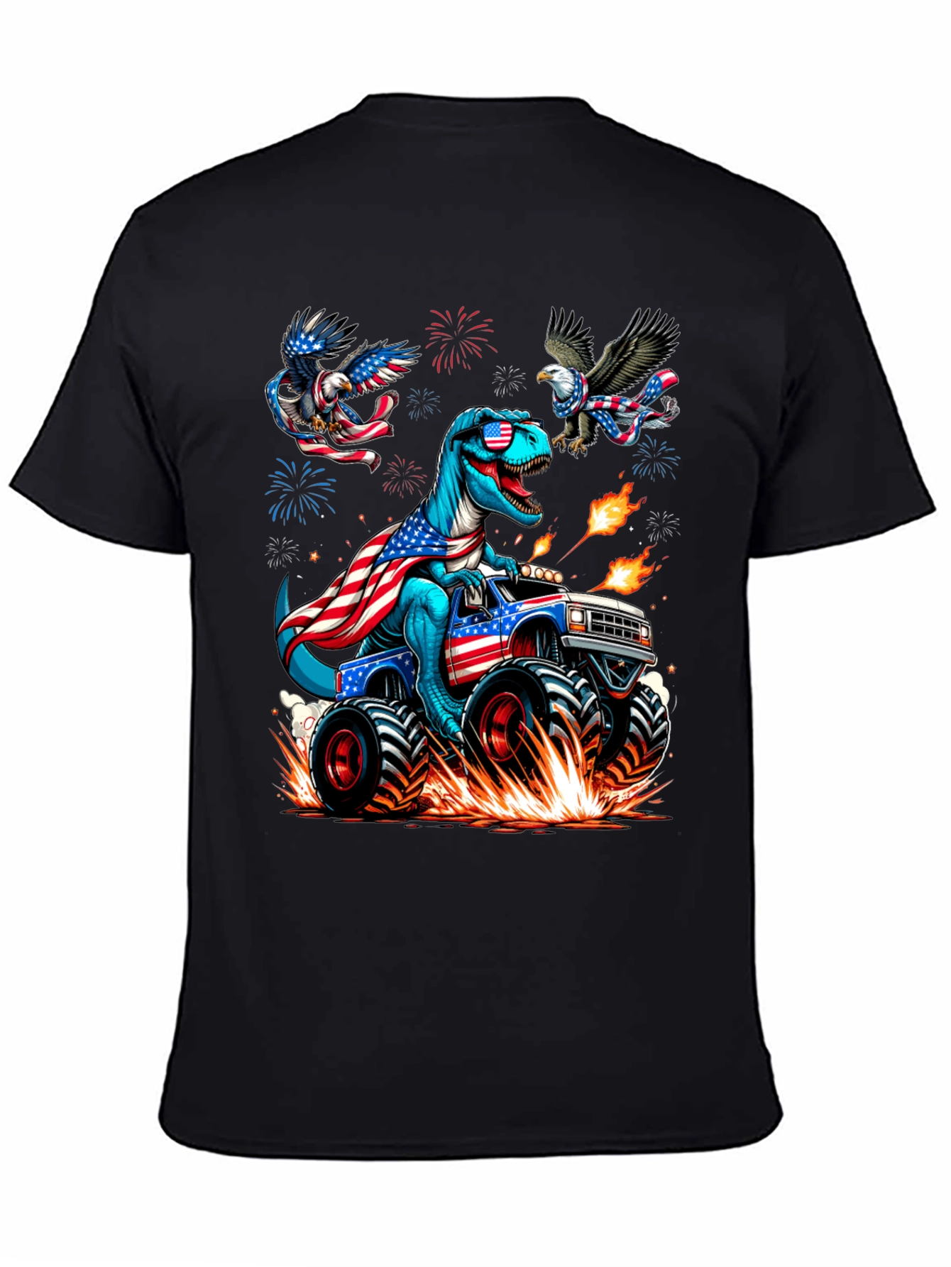 Patriotic Dino Monster Truck Graphic T-Shirt