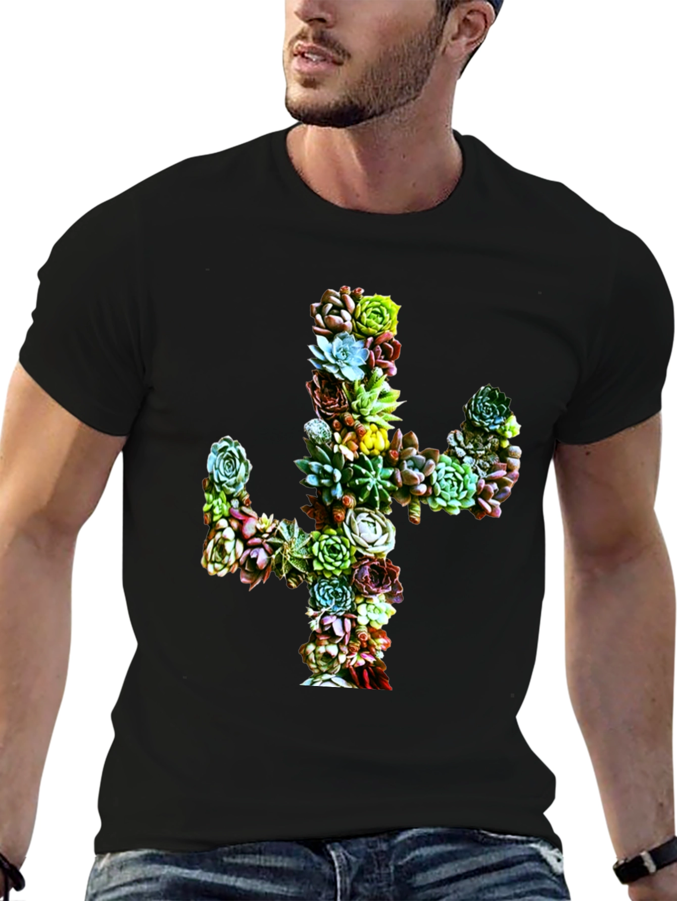 Succulent Cactus Graphic Tee - Black Unisex T-Shirt