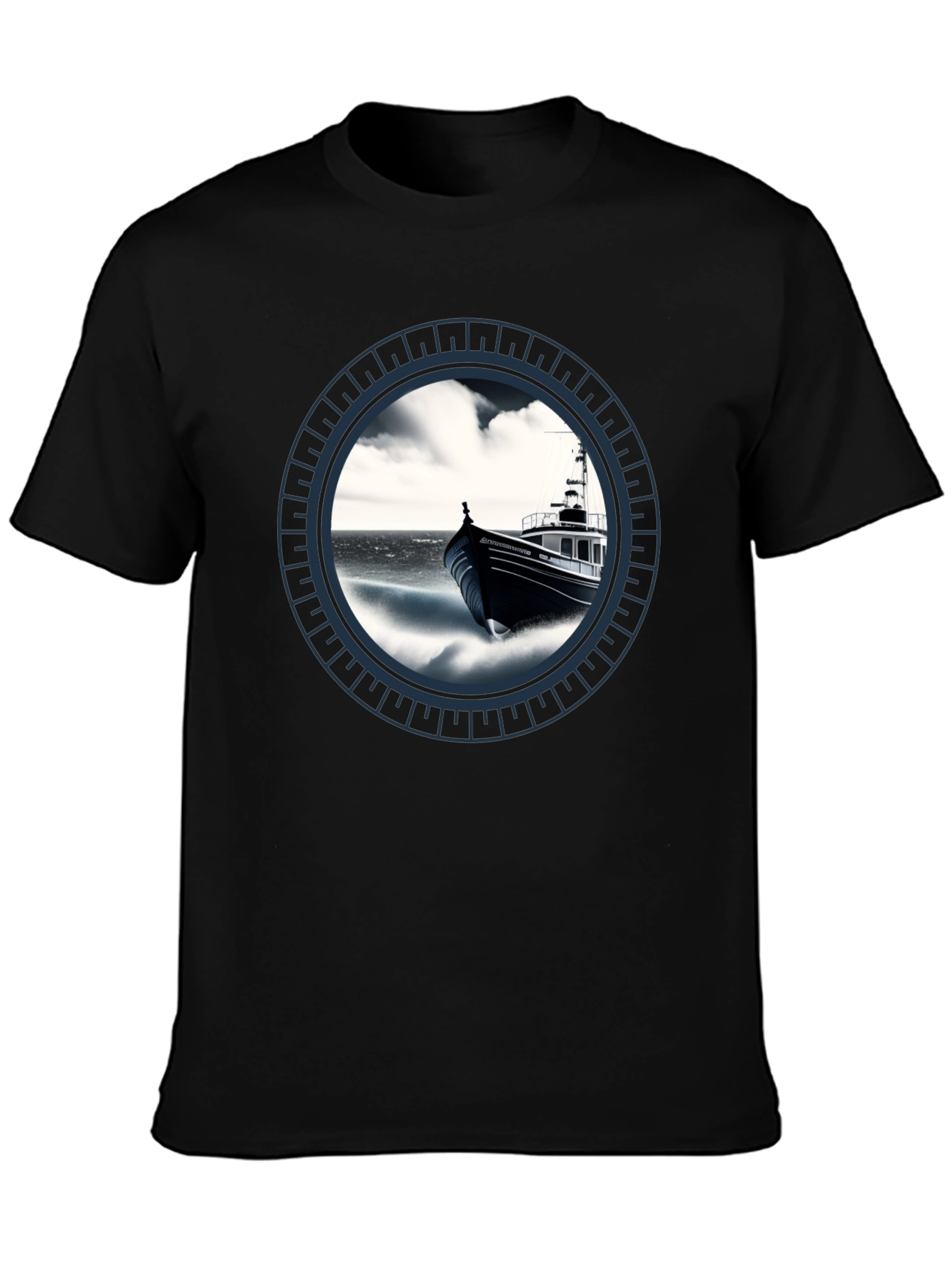 Nautical Boat Graphic Tee - Black