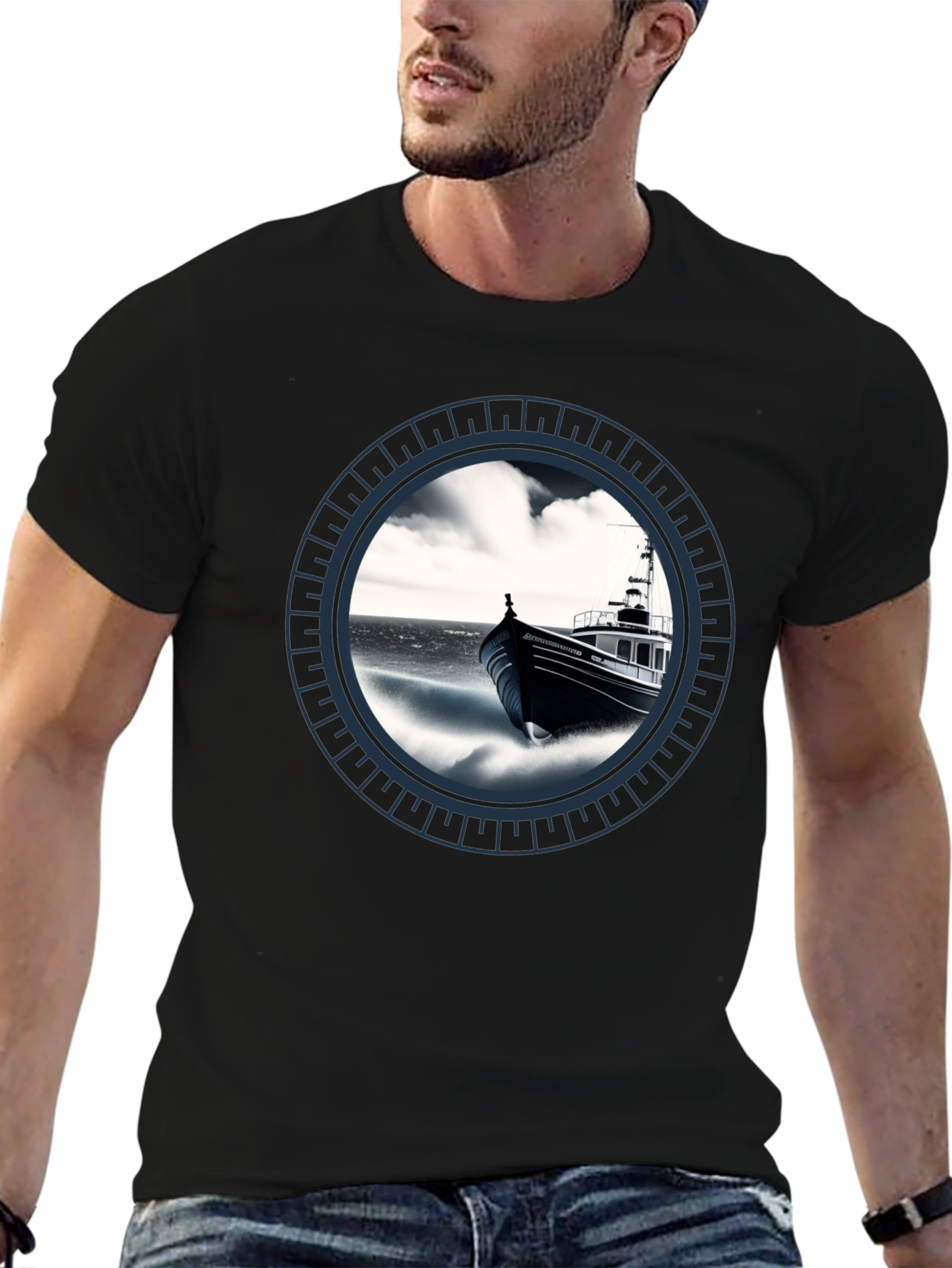 Nautical Boat Graphic Tee - Black