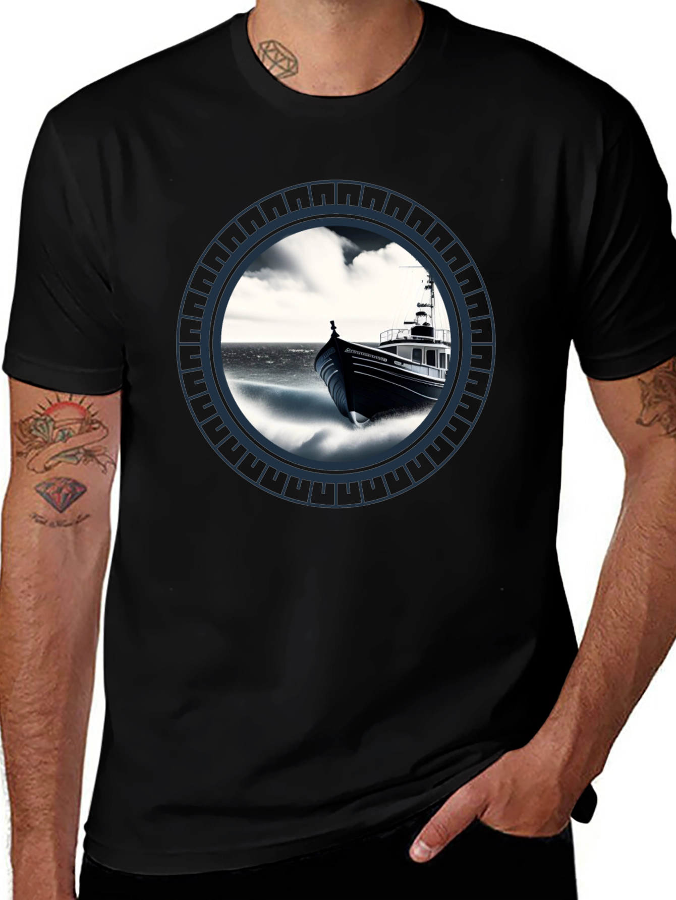 Nautical Boat Graphic Tee - Black