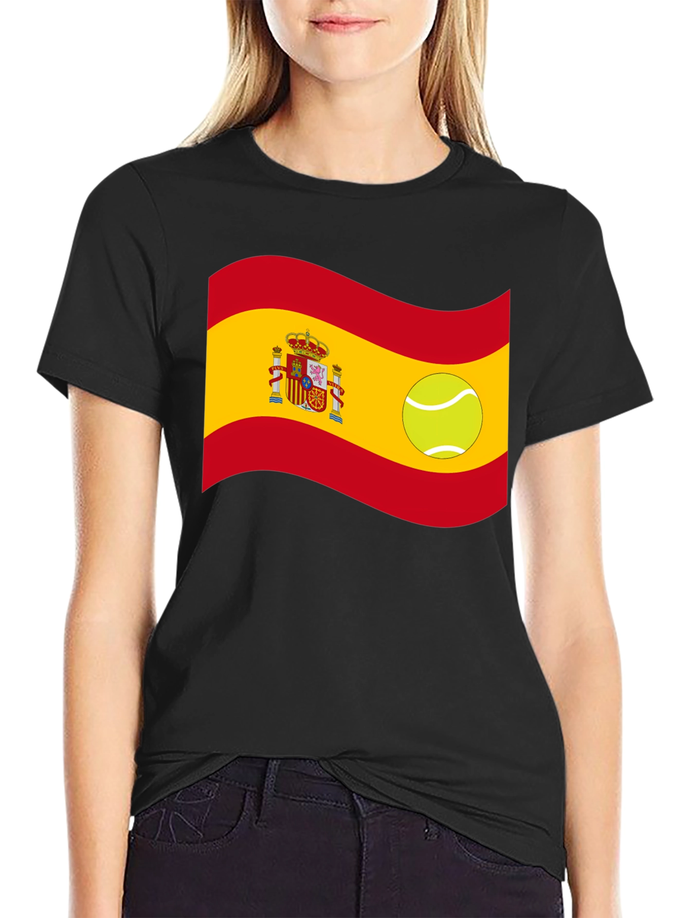 Spain Flag Tennis Ball Graphic T-Shirt
