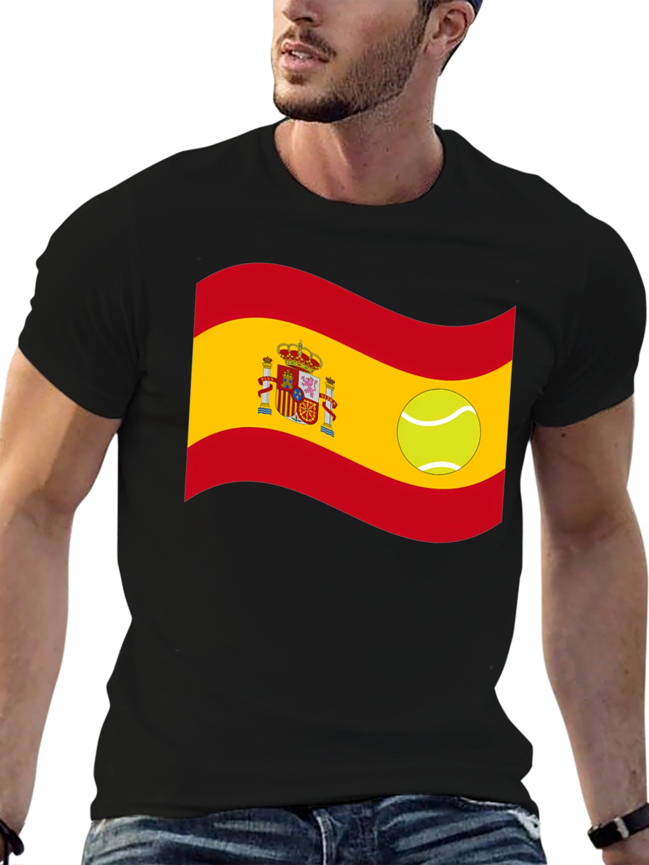 Spain Flag Tennis Ball Graphic T-Shirt