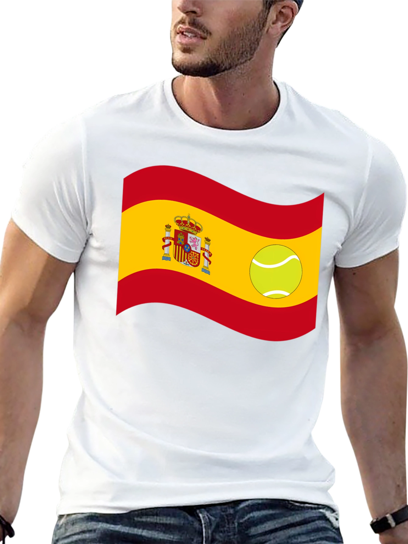 Spain Flag Tennis Ball Graphic T-Shirt